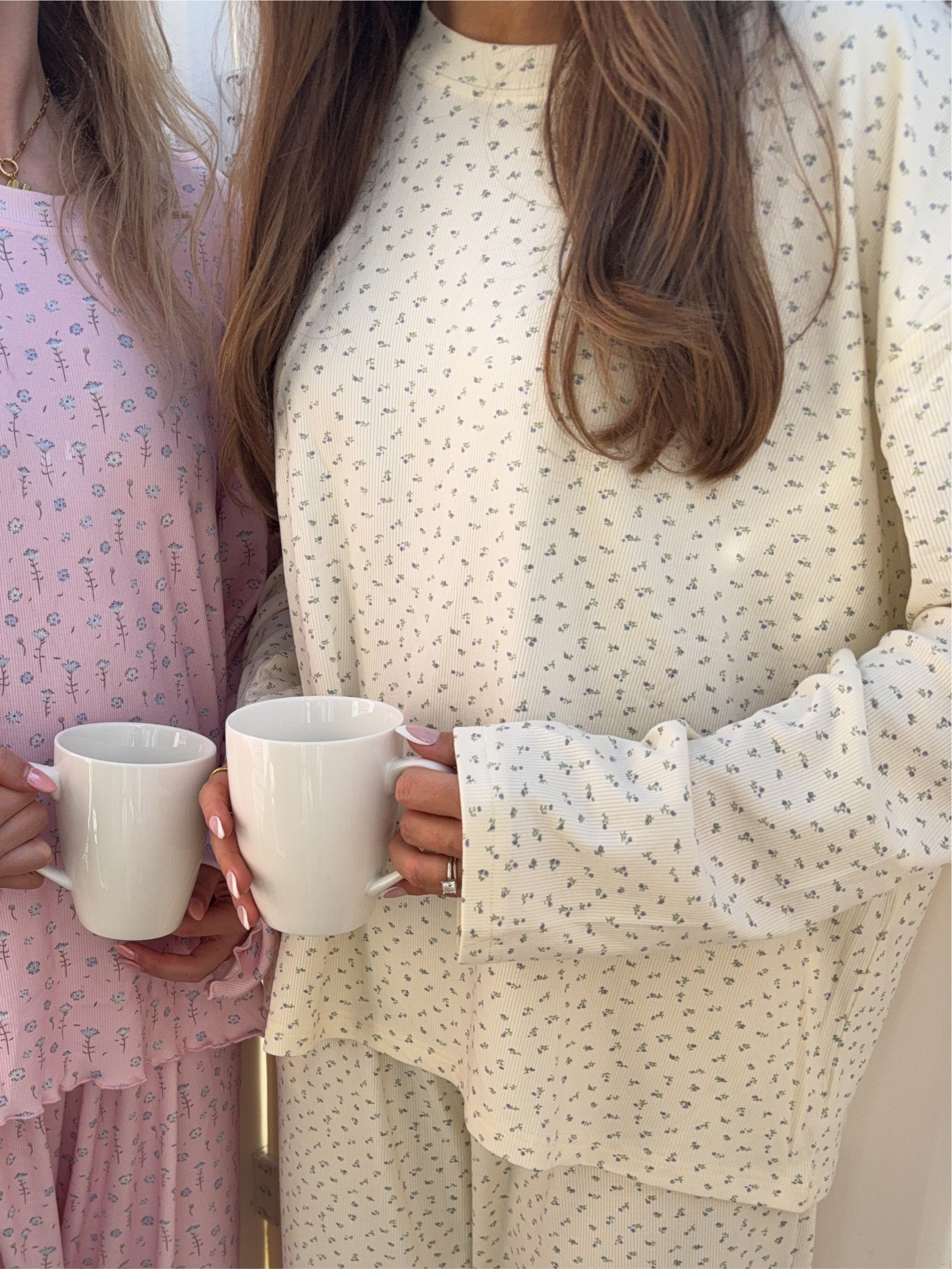 Pale Floral Long Sleeve Pajama Top