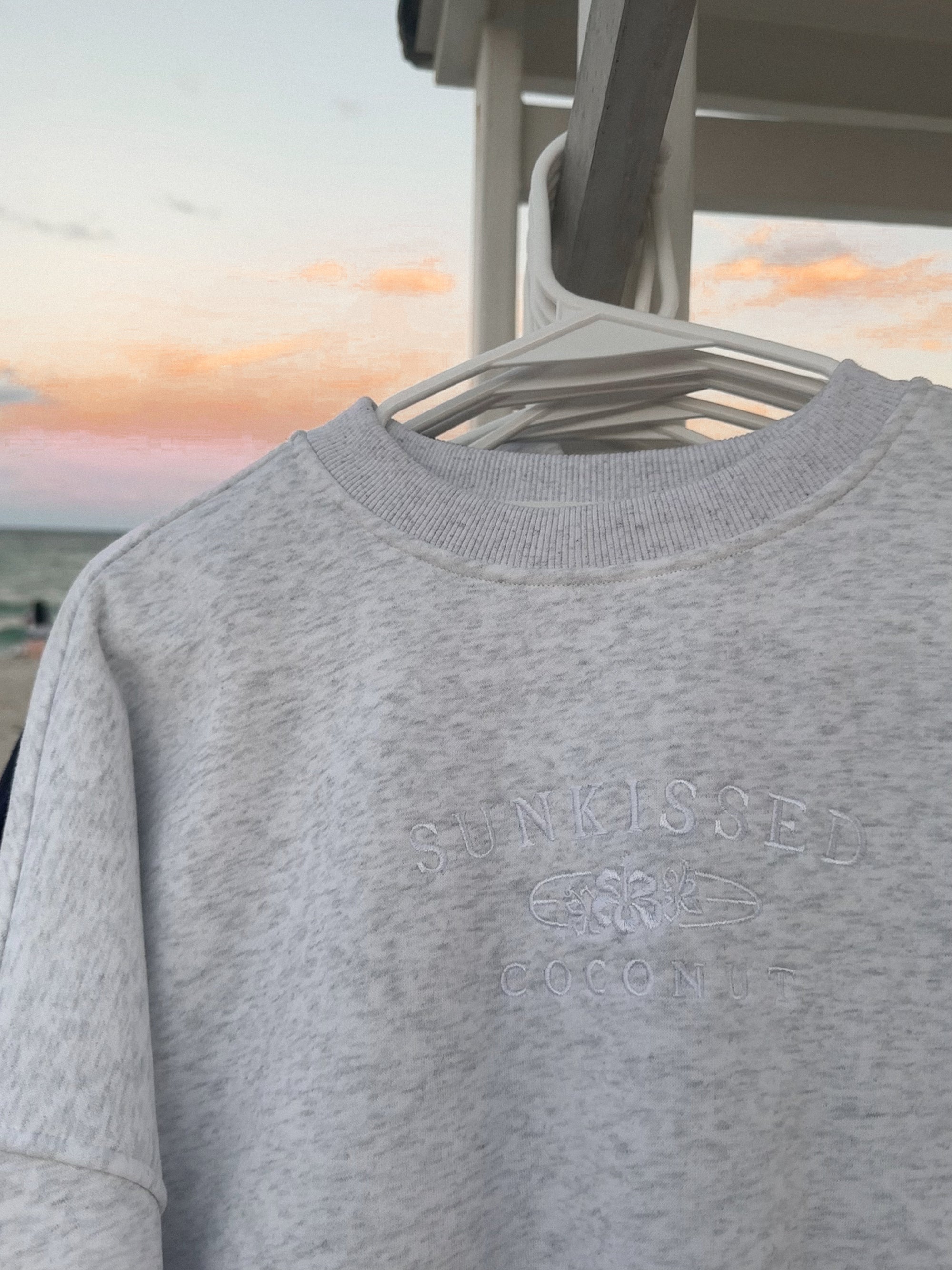 Pearl Grey and White Thread Sunkissedcoconut Logo Embroider Sweatshirt