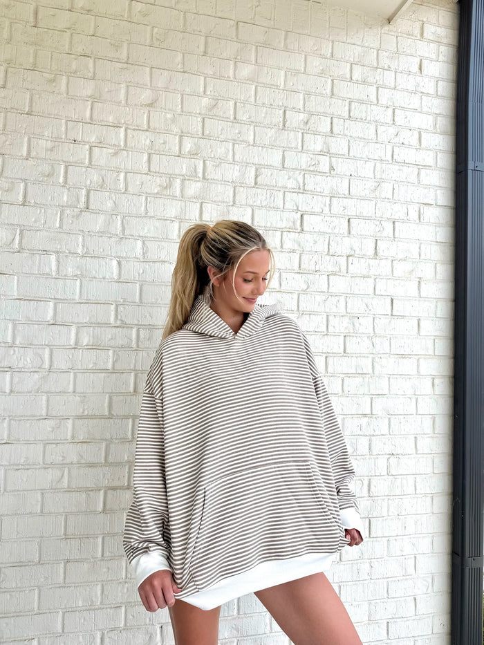 Brown and White Big Striped Hoodie