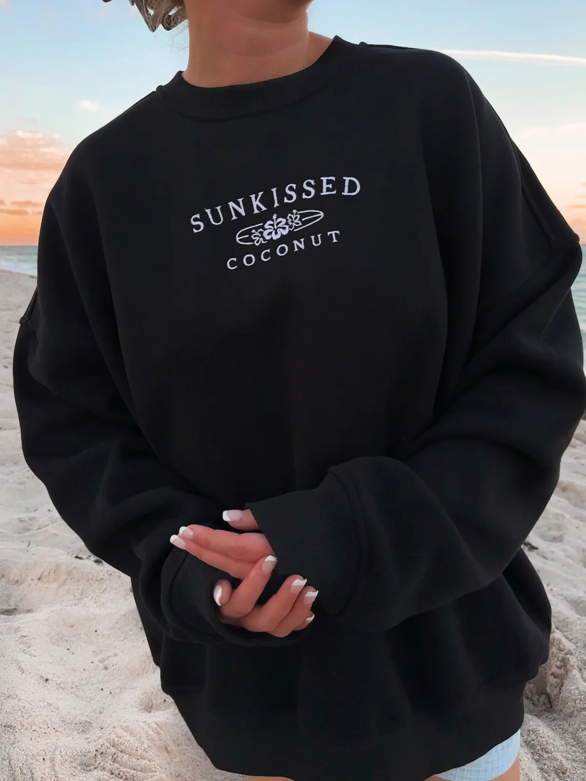 Sunkissedcoconut Embroider Oversized Crewneck Sweatshirt