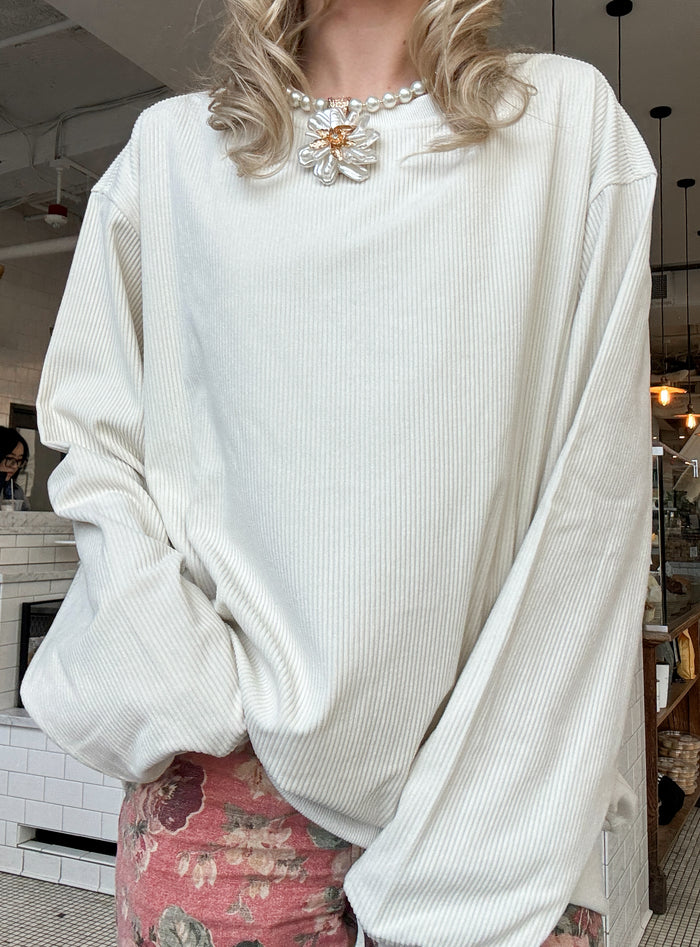 Ivory Basic Corduroy Sweatshirt