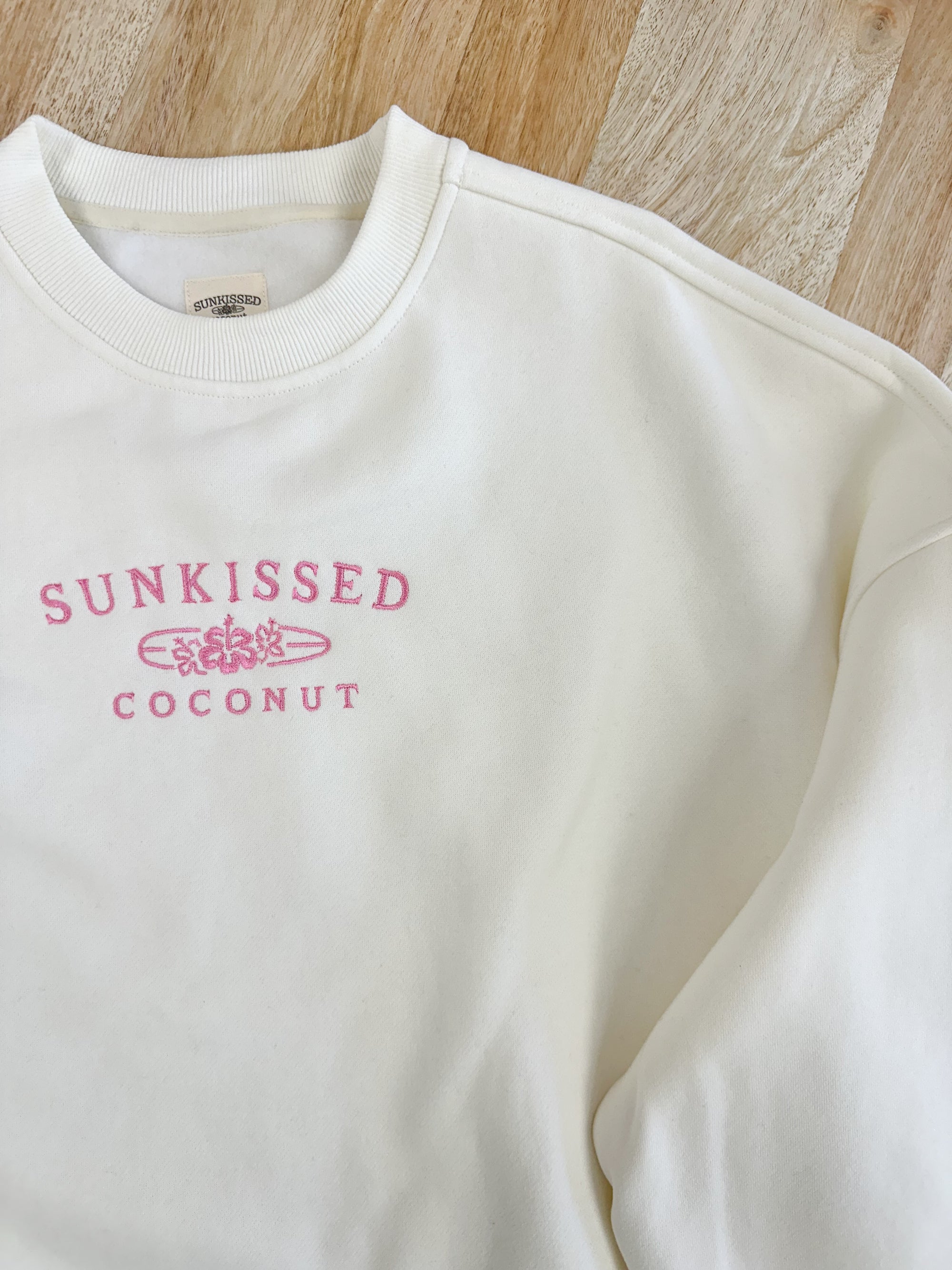 Ivory and Hibiscus Pink Sunkissedcoconut Logo Embroider Sweatshirt