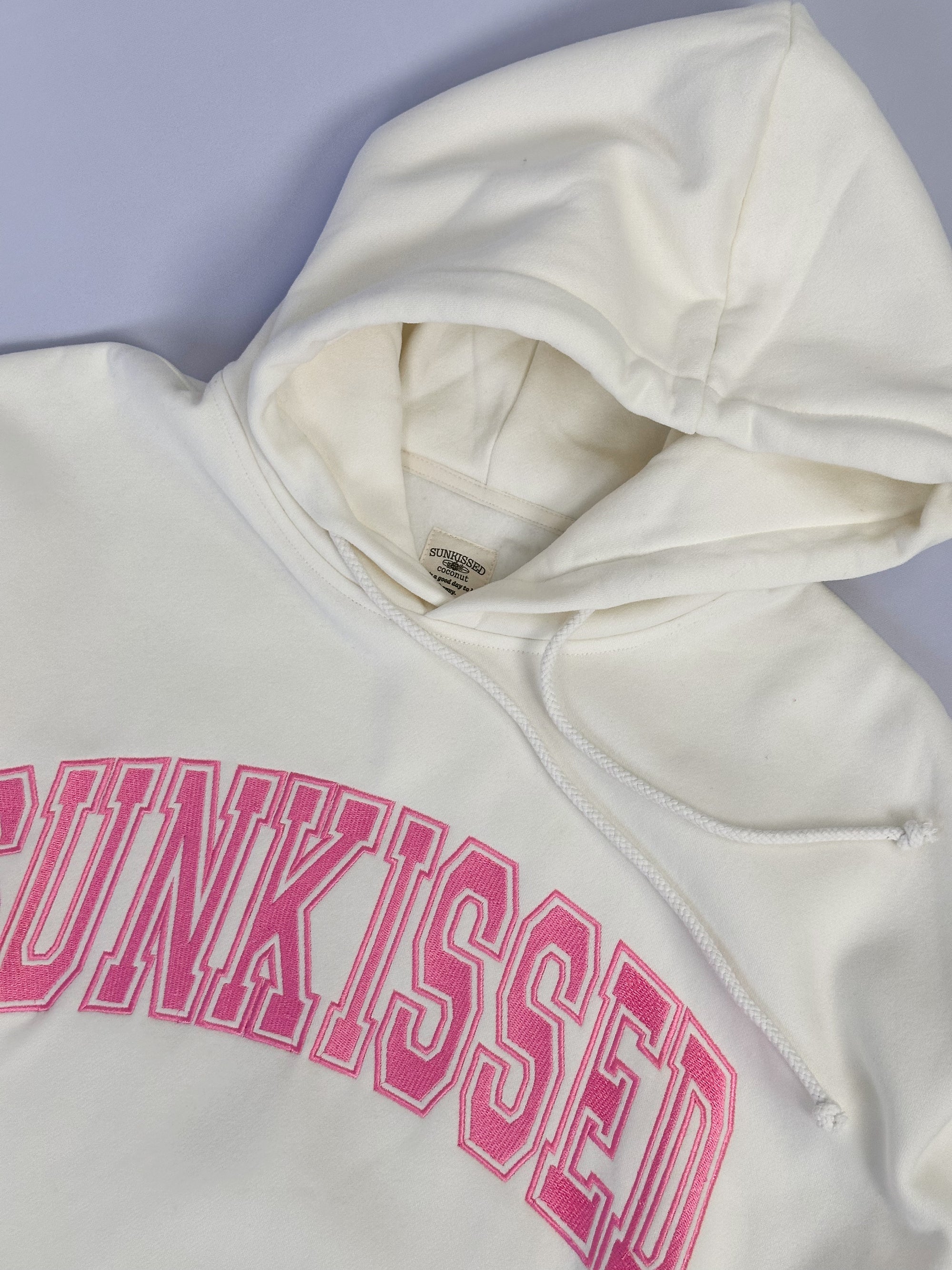 Ivory and Hibiscus Pink Varsity Embroider Hoodie