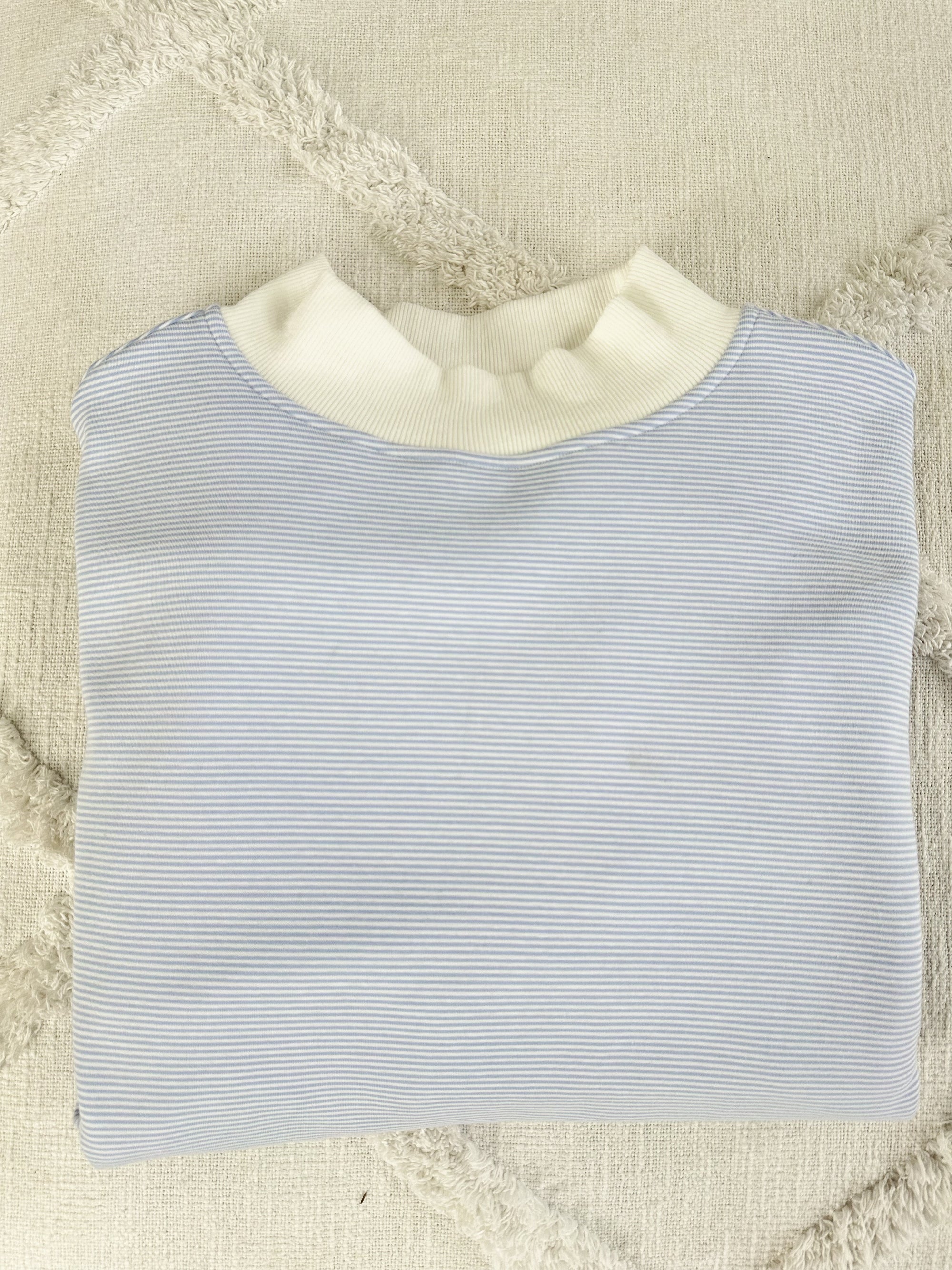 Blue and White Mini Striped Mockneck Sweatshirt