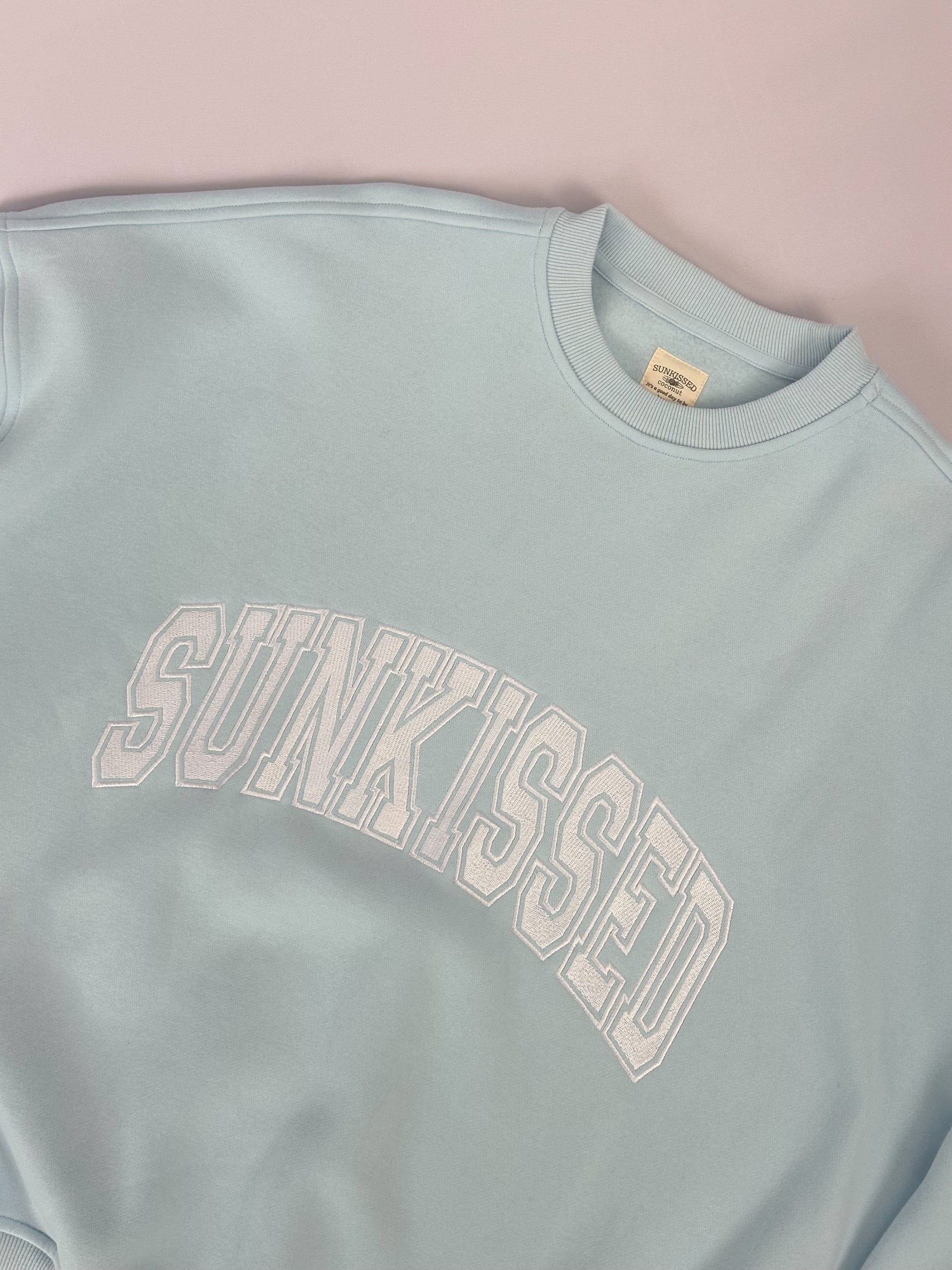 Icy Blue Sunkissed Varsity Embroider Sweatshirt