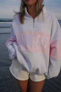 Pearl Grey And Pink Sunkissed Embroider Quarter-Zip