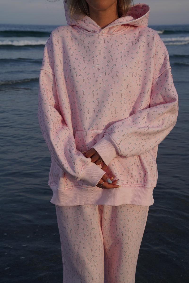 Light Pink Ditsy Blue Floral Hoodie