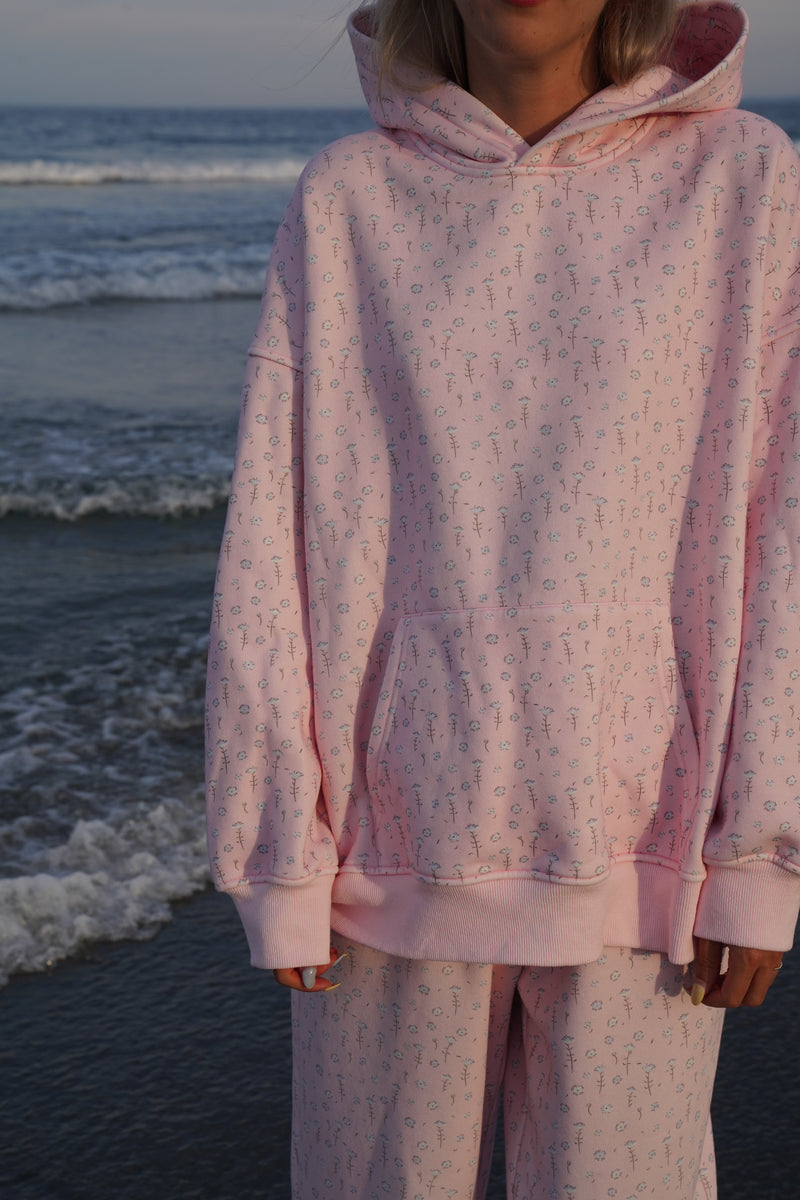 Light Pink Ditsy Blue Floral Hoodie
