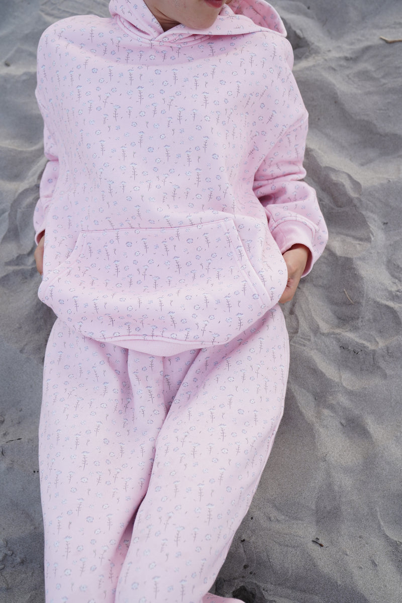Light Pink Ditsy Blue Floral Hoodie