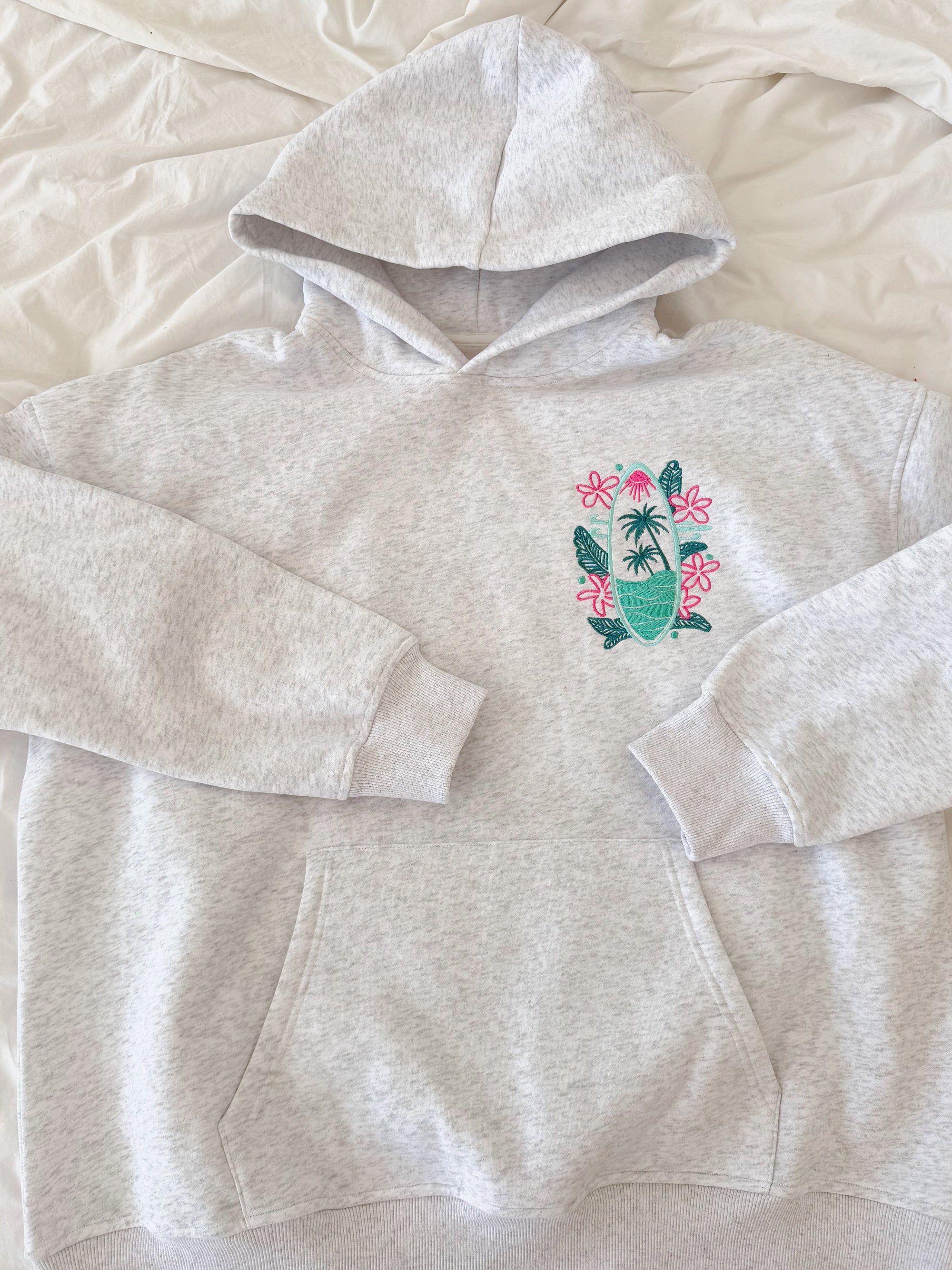 Pearl Grey Surfing The Waves Embroider Hoodie