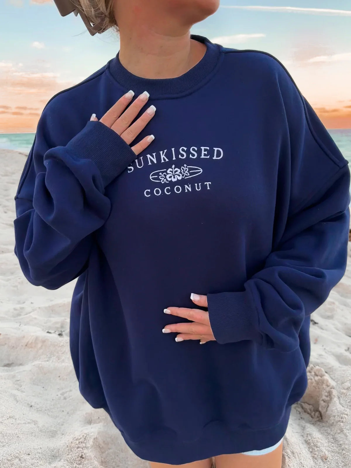 Sunkissedcoconut Embroider Oversized Crewneck Sweatshirt
