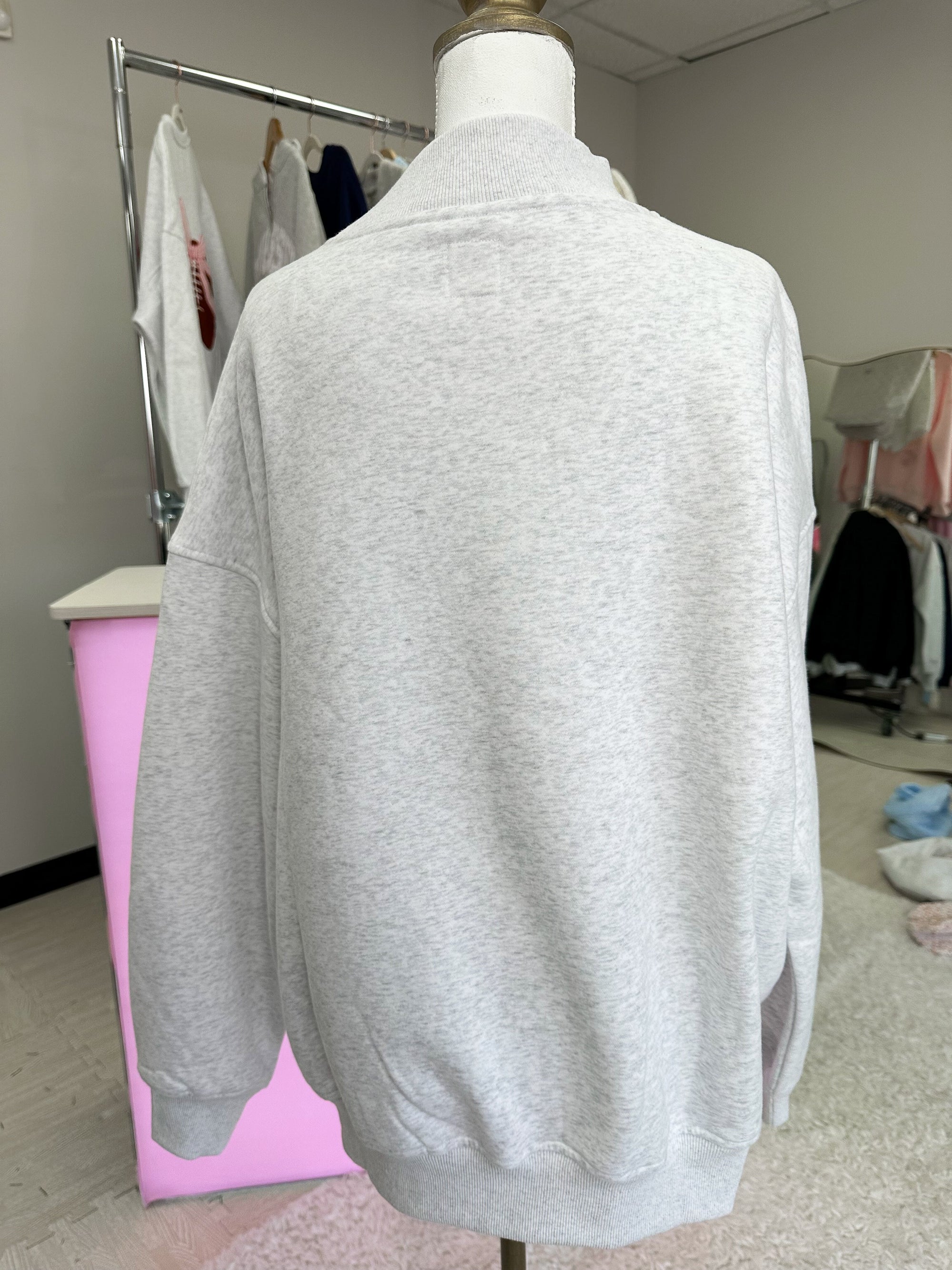 Pearl Grey Lucky You 8 Ball Mockneck Embroider Sweatshirt