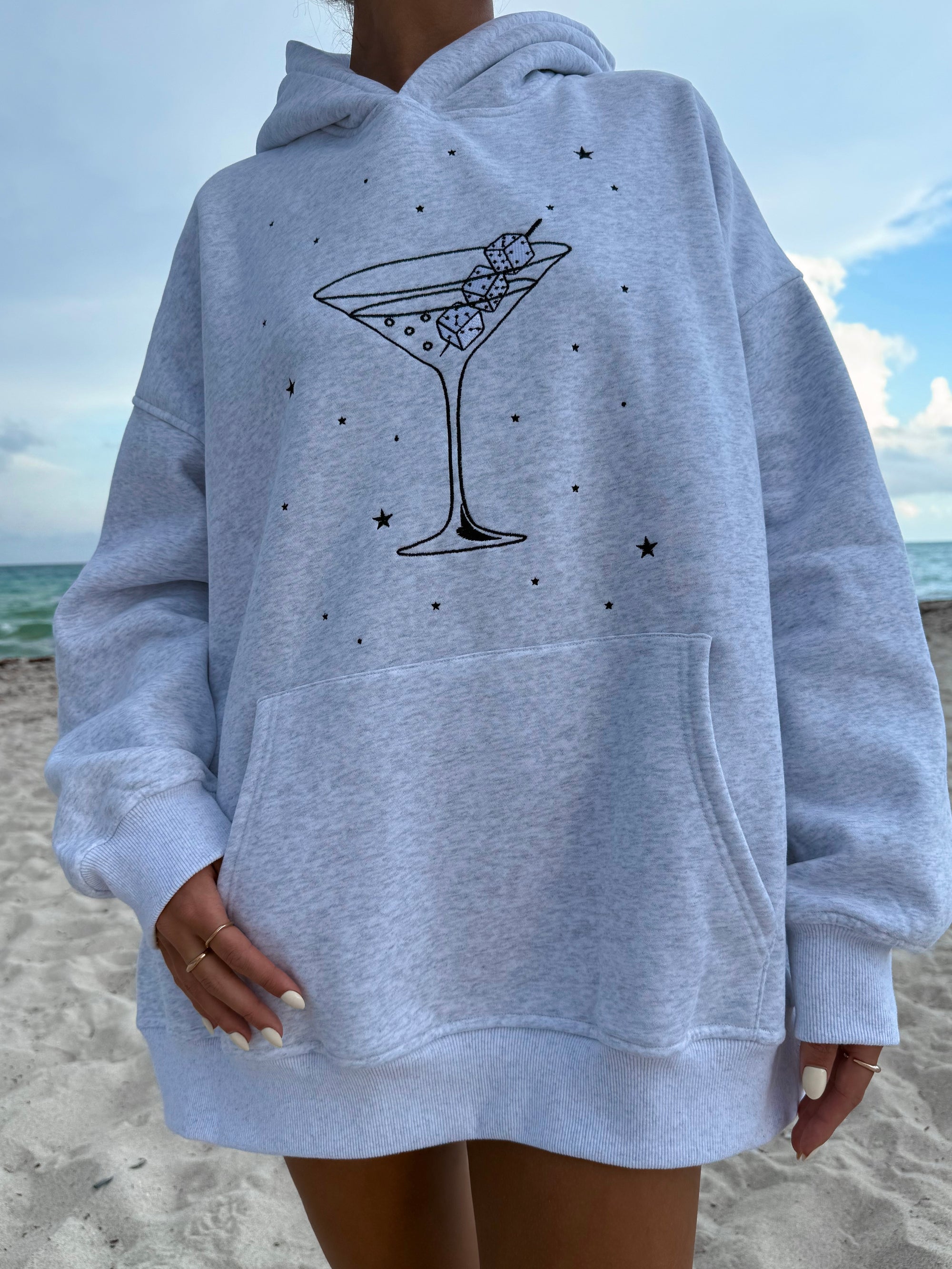 Pearl Grey Martini Dice Embroider Hoodie