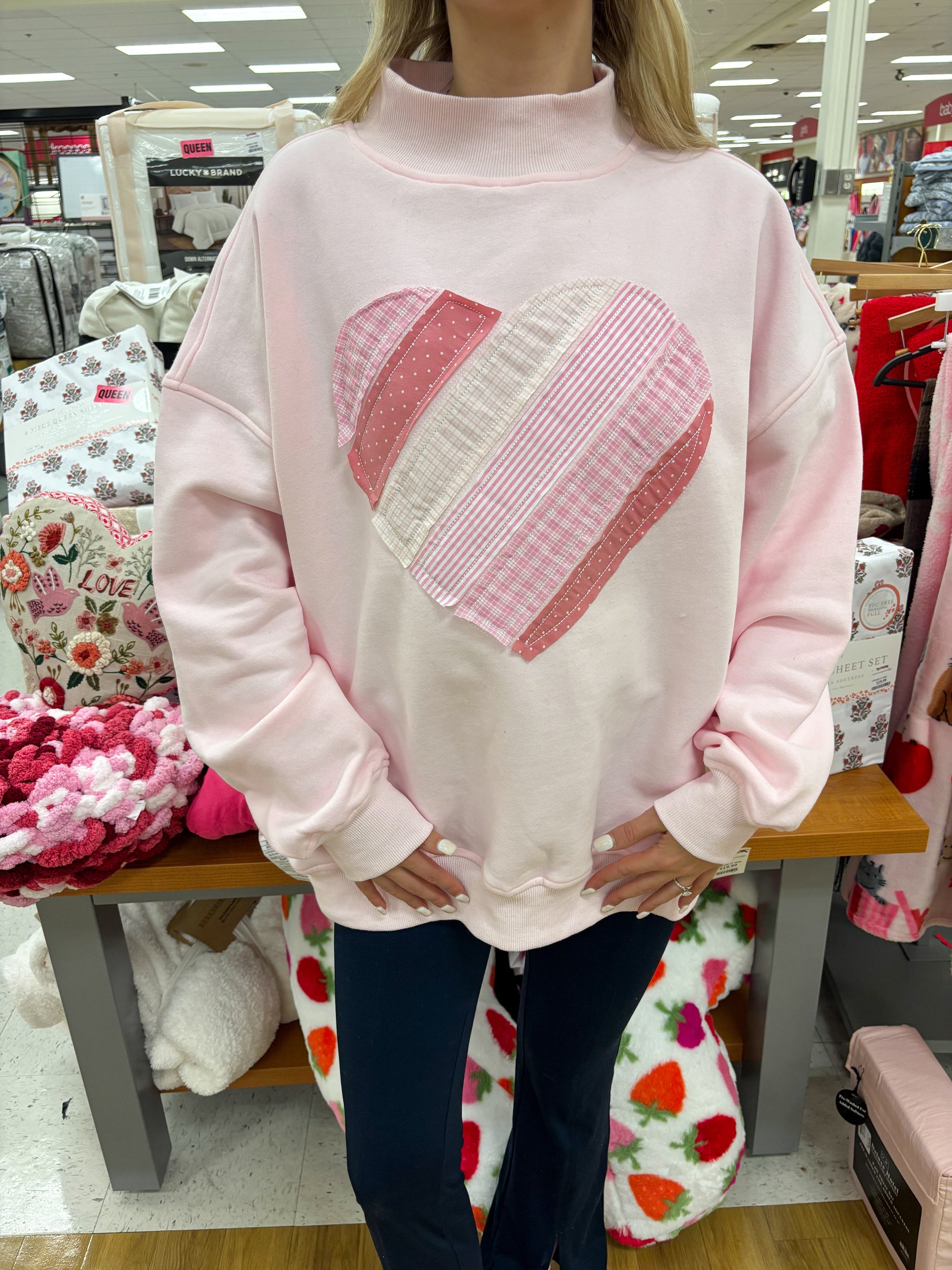 Light Pink Heart Mockneck Sweatshirt