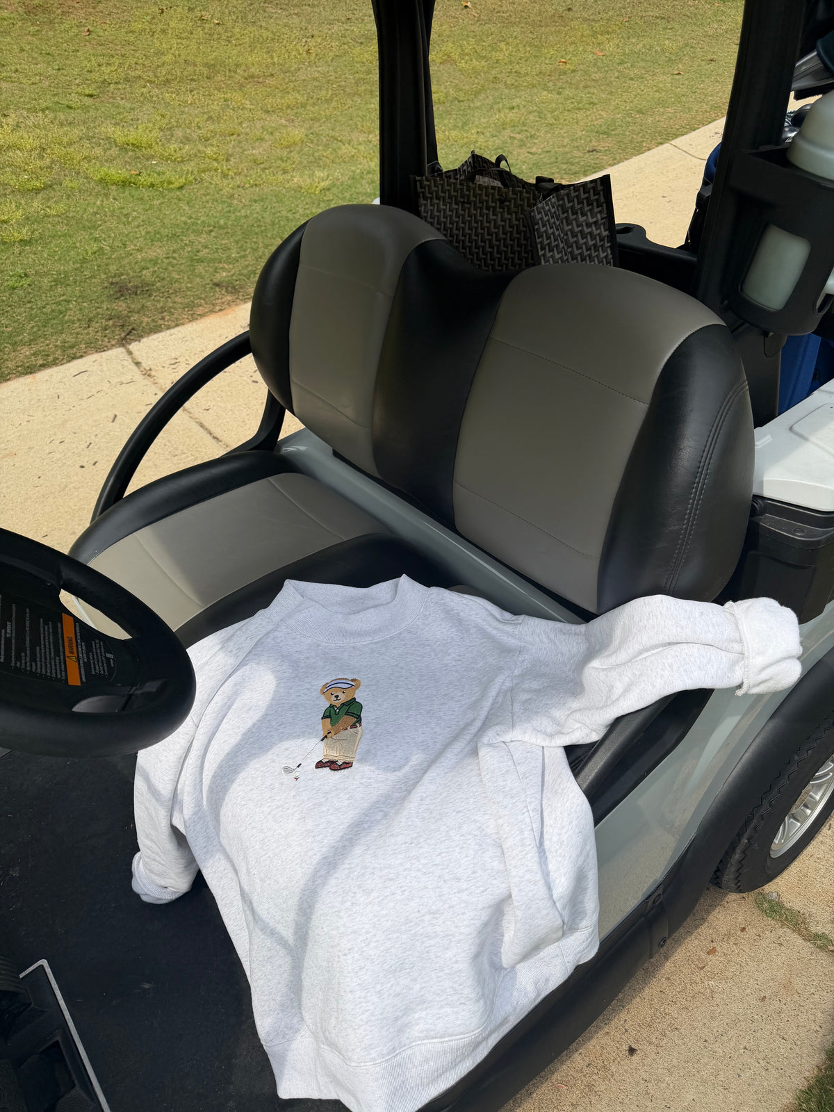 Pearl Grey Classic Teddy Bear Golf Embroider Mockneck Sweatshirt