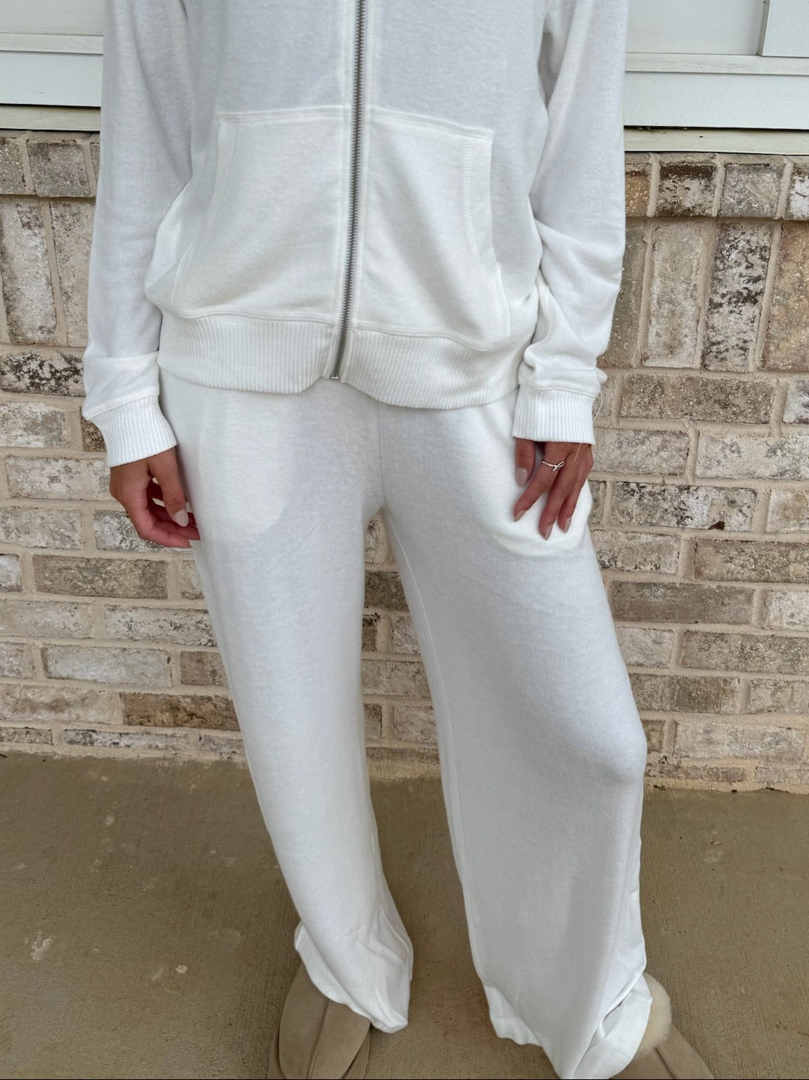 Solid Hacci Wide Leg Pant - Bone