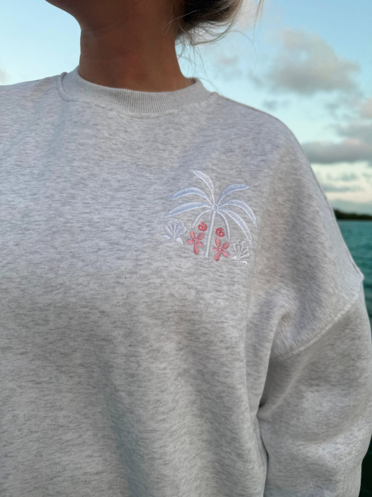 Pearl Grey Tropical Palms Sweatshirt