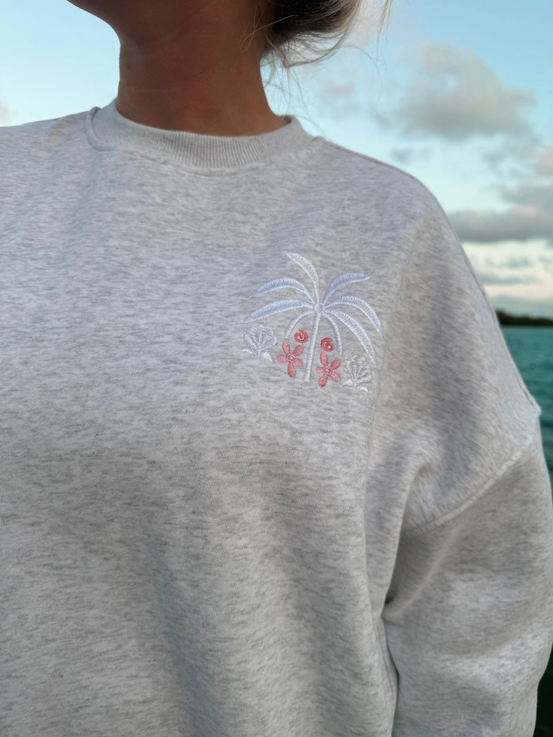 Pearl Grey Tropical Palms Sweatshirt
