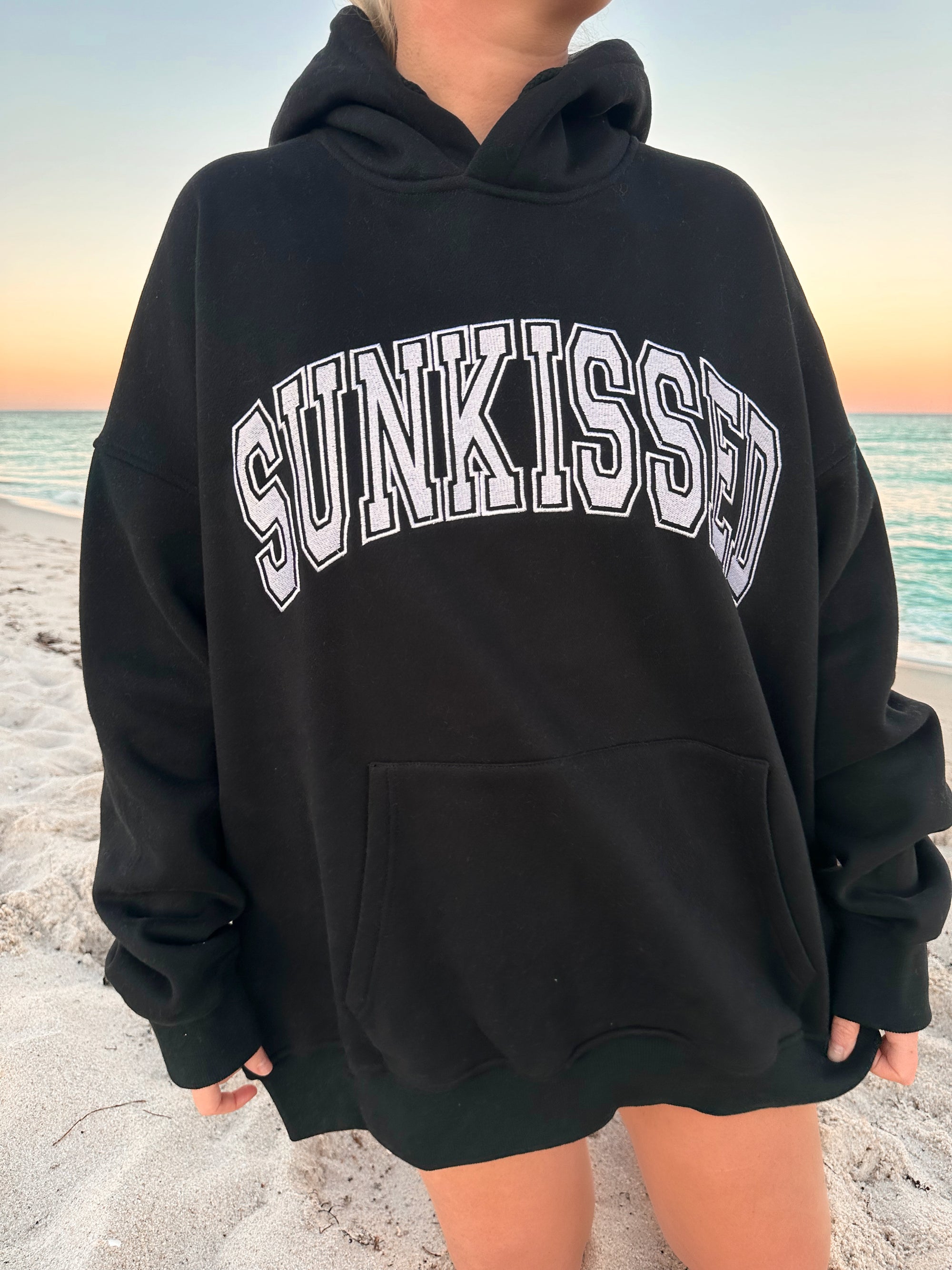 Black Sunkissed Varsity Embroider Hoodie