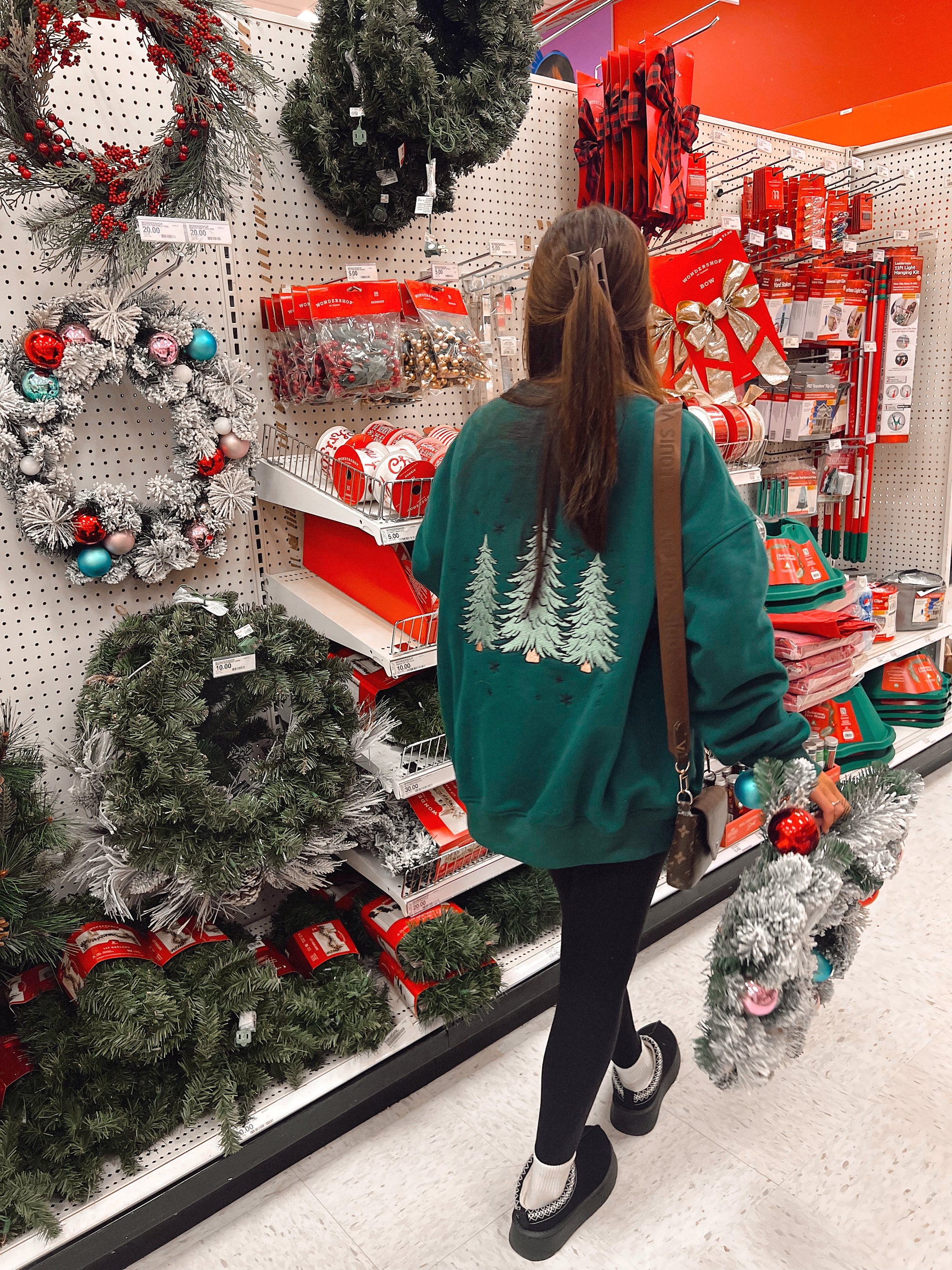 Winter Green Christmas Tree Embroider Sweatshirt