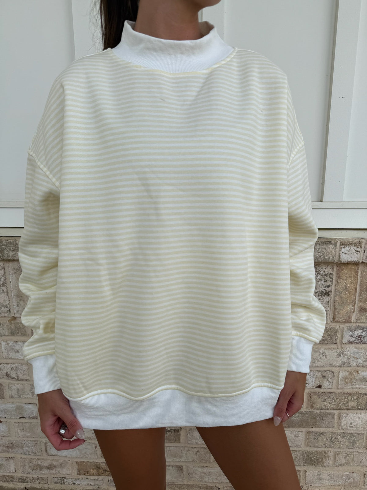 Baby Yellow and White Big Striped Mockneck Sweatshirt
