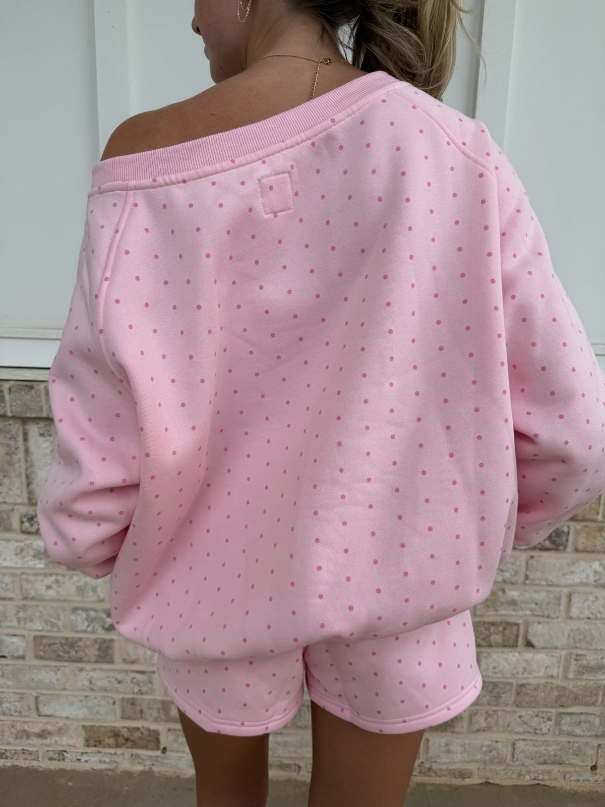 Polka Dot Off The Shoulder Sweatshirts