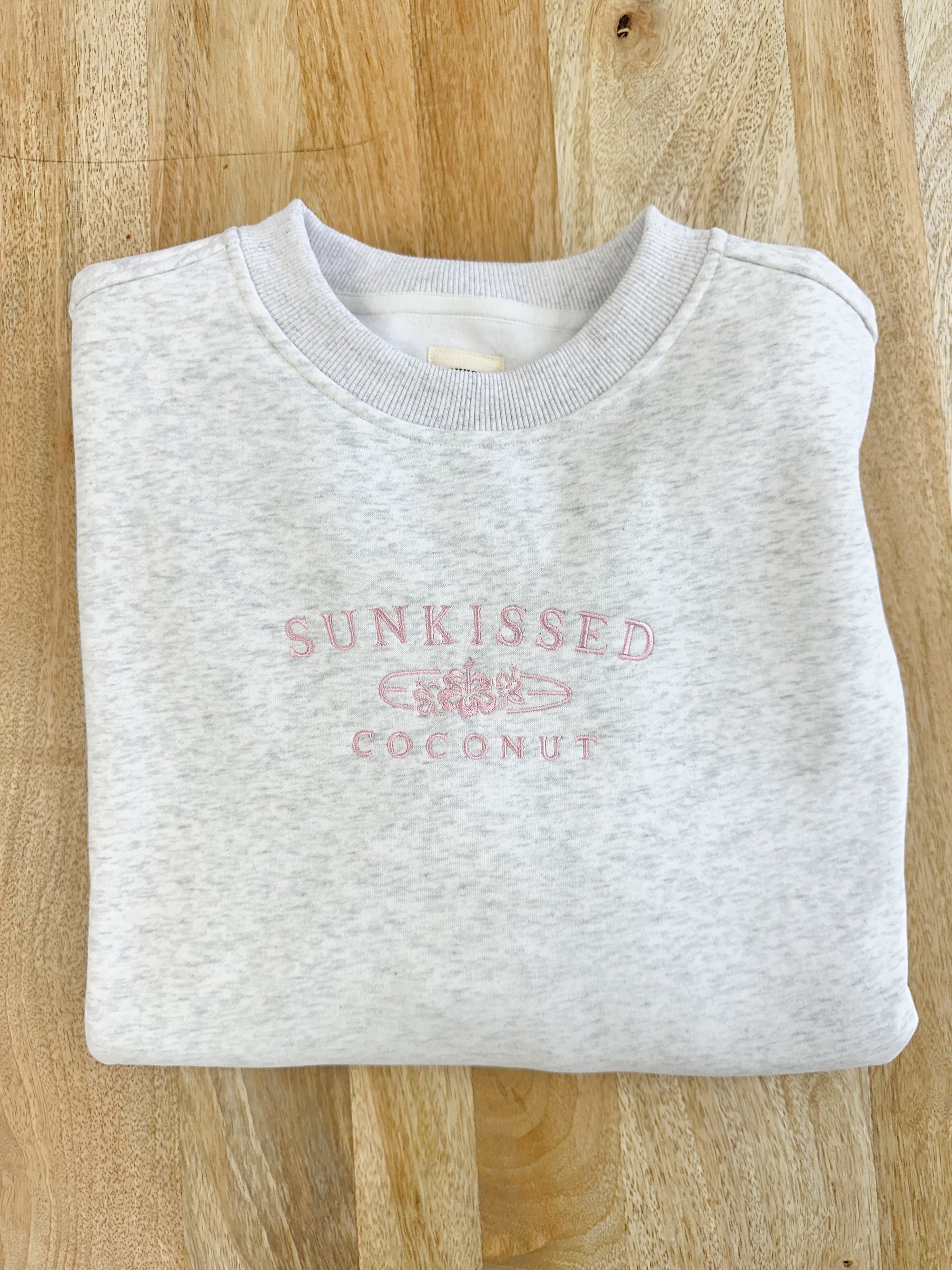 Pearl Grey and Pink Thread Sunkissedcoconut Logo Embroider Sweatshirt