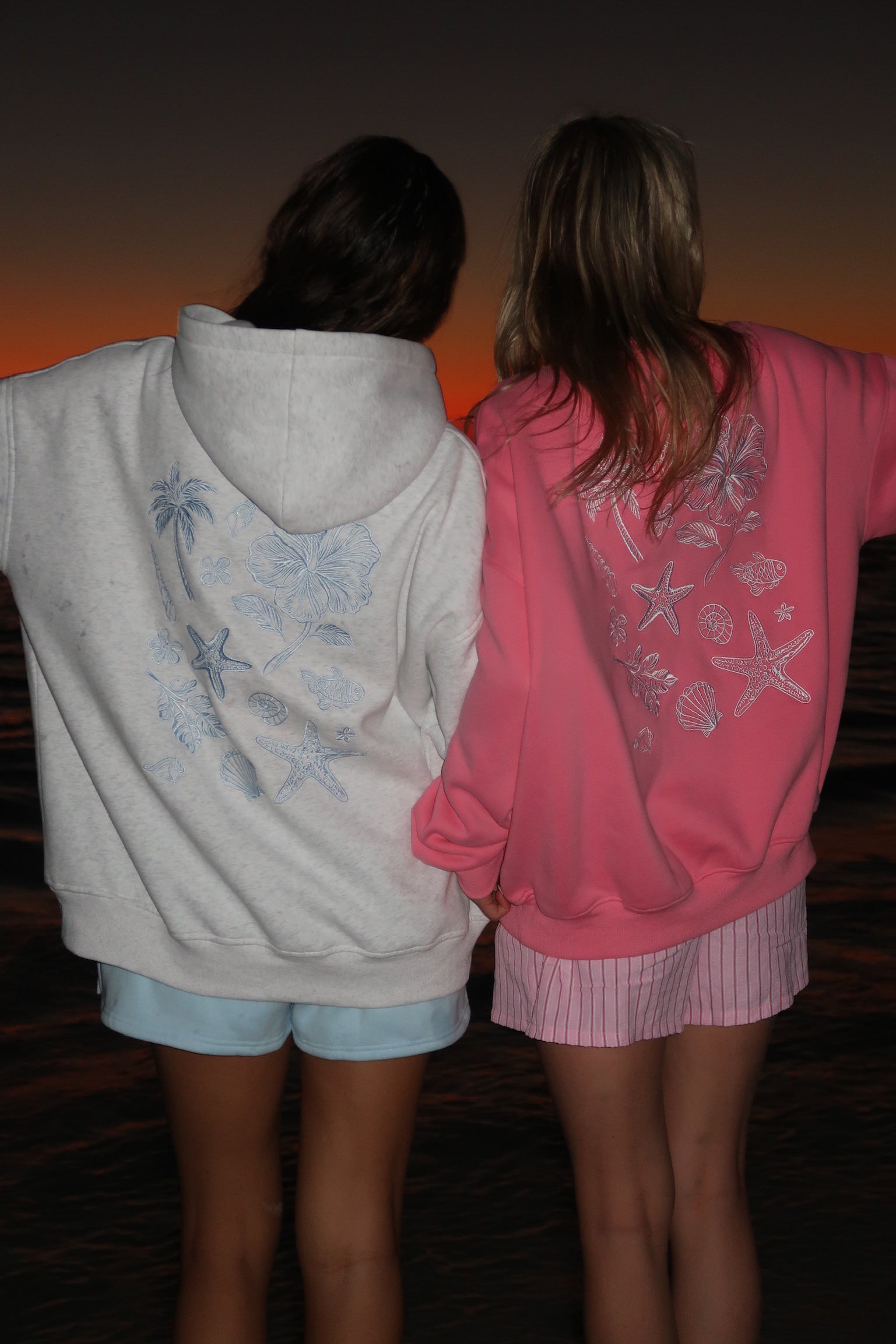 Pearl Grey Tropical Embroider Hoodie