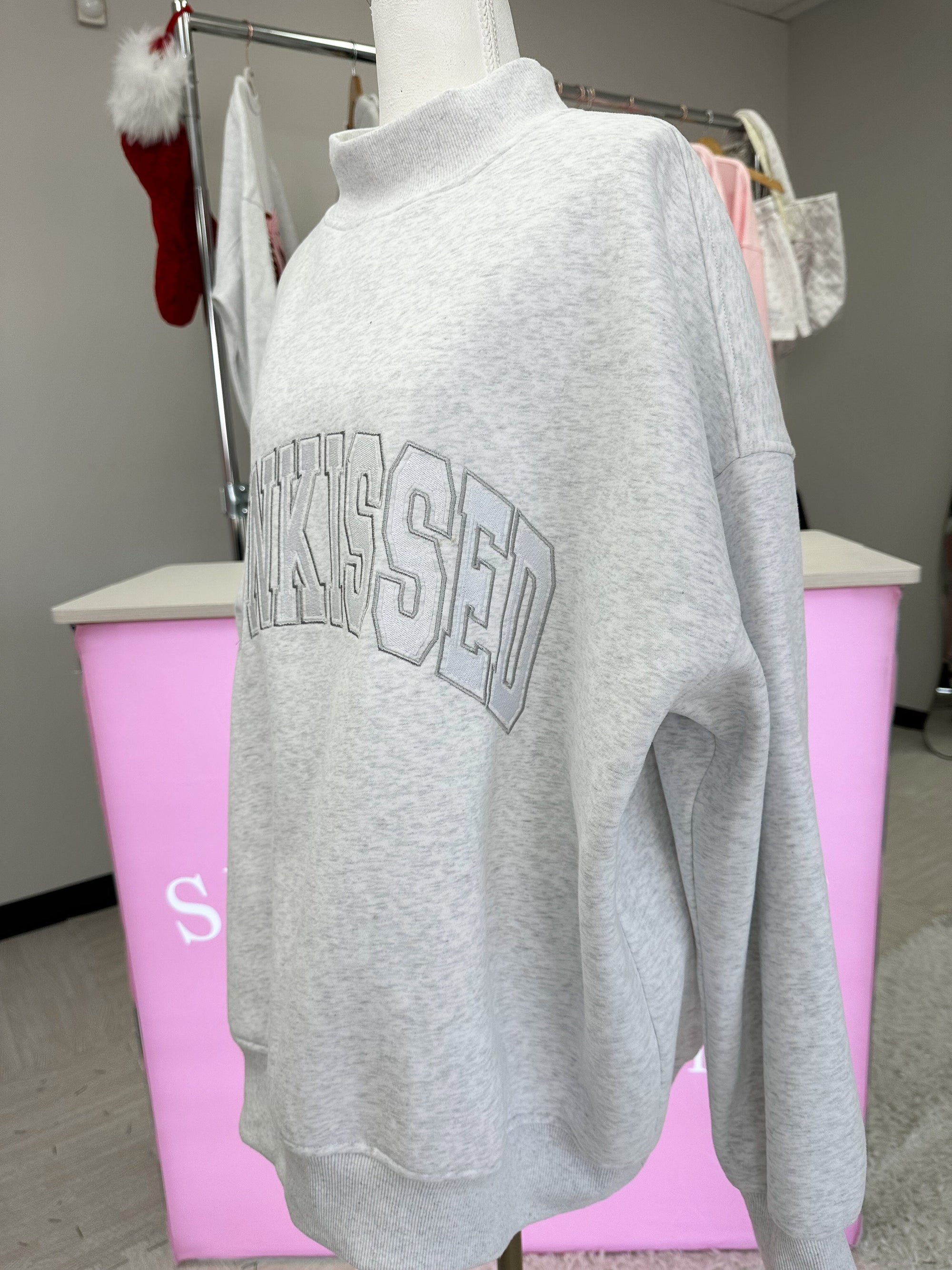 Pearl Grey Mockneck Sunkissed Varsity Embroider Sweatshirt