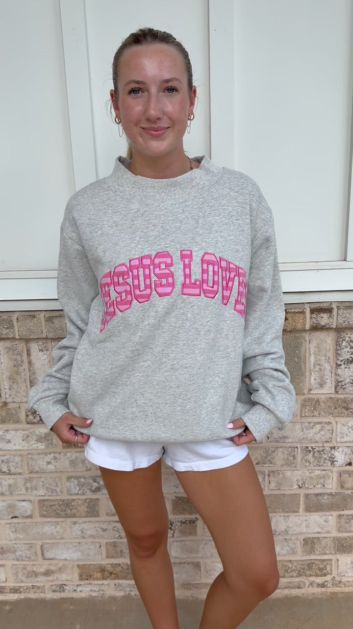 Jesus Loves Pattern Embroider Mockneck