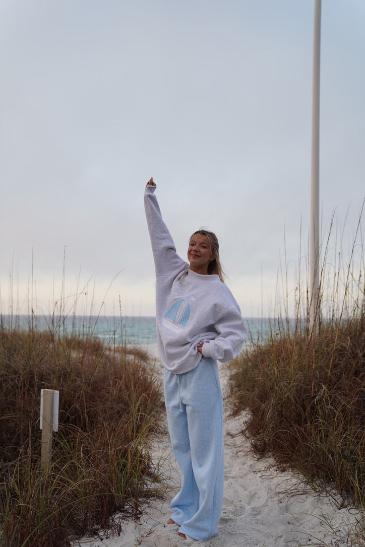 Polka Dot Sailboat Embroider Mockneck Sweatshirt