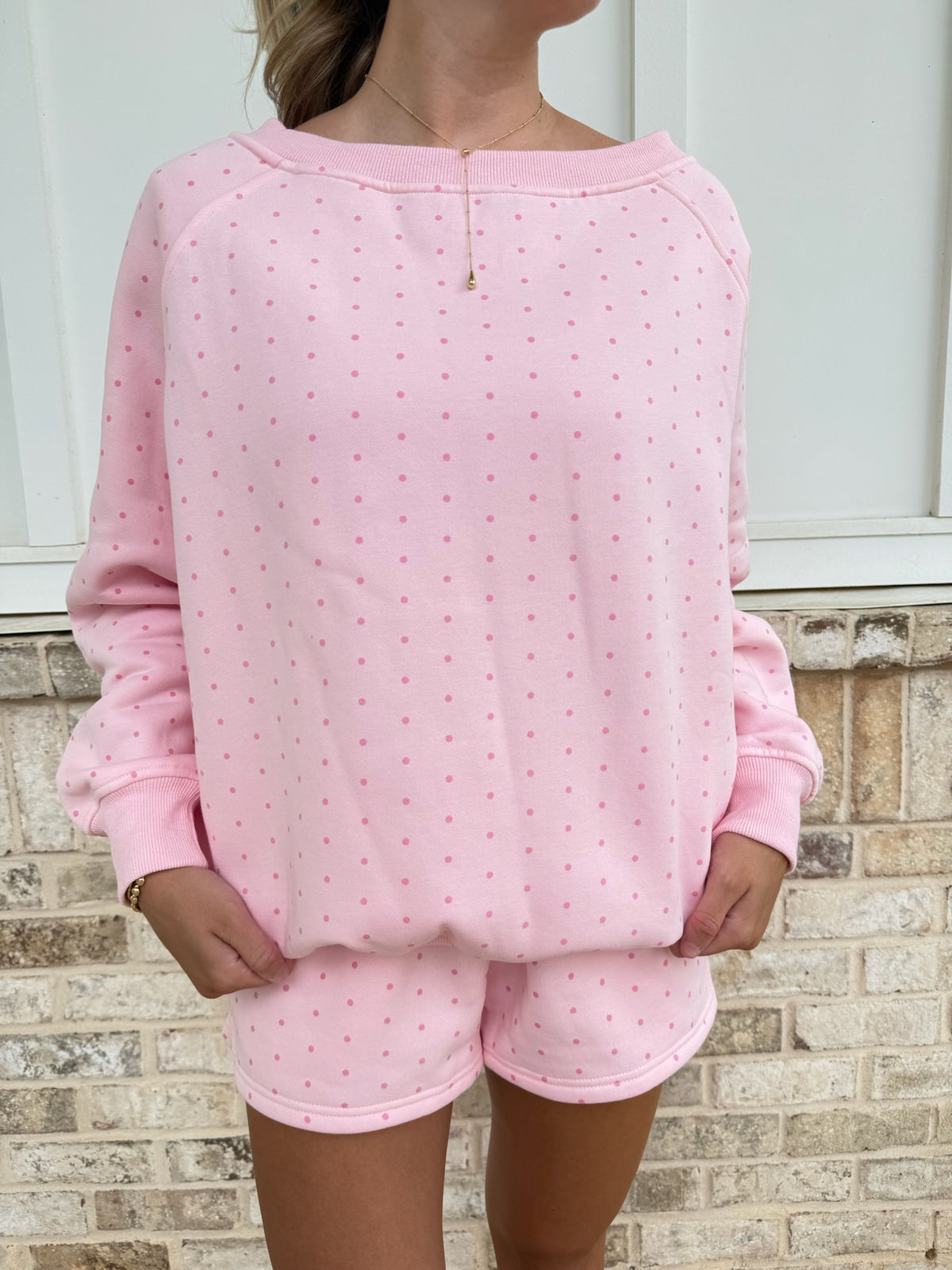 Polka Dot Off The Shoulder Sweatshirts