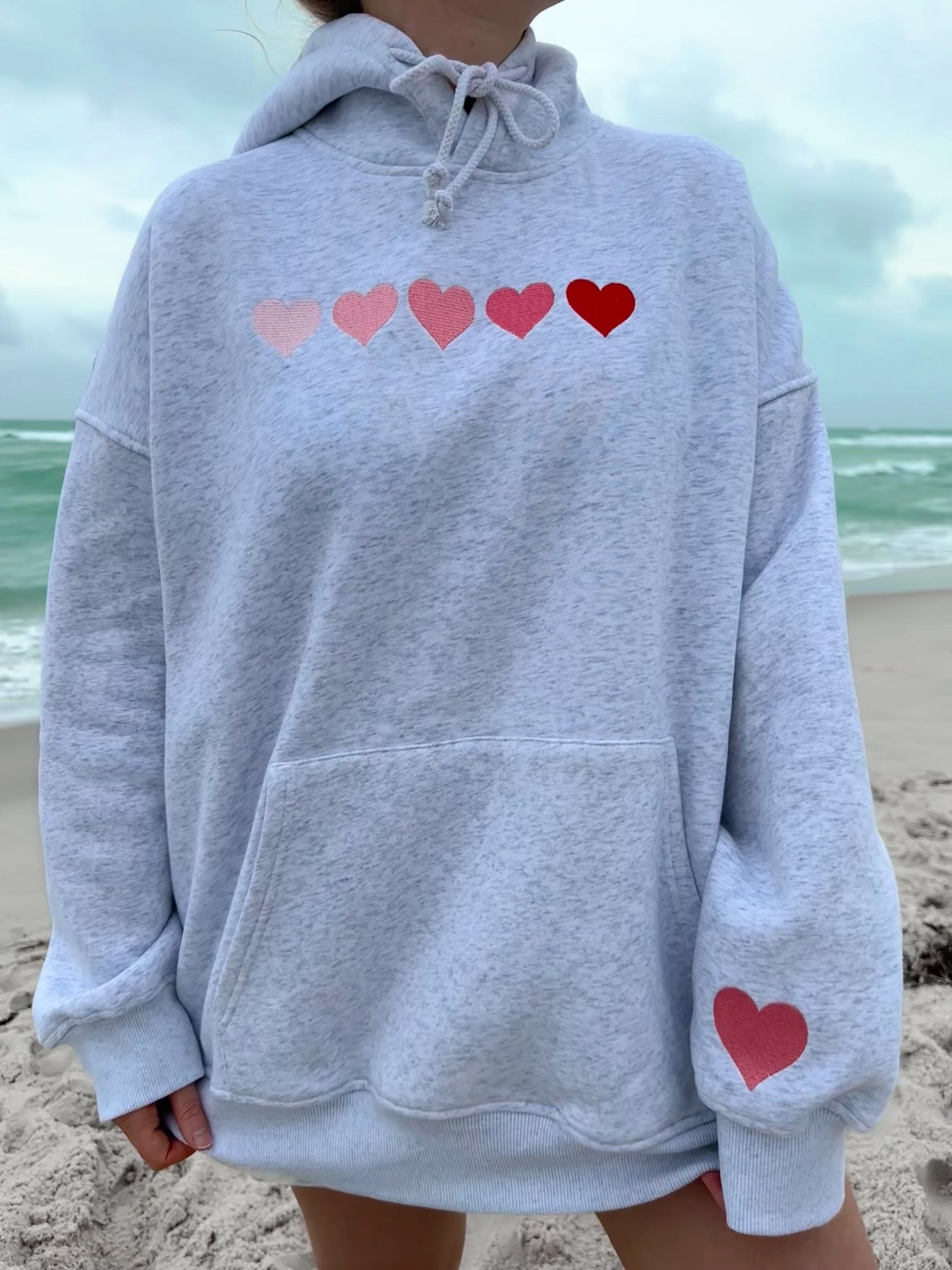 Ombre Hearts Embroider Hoodie