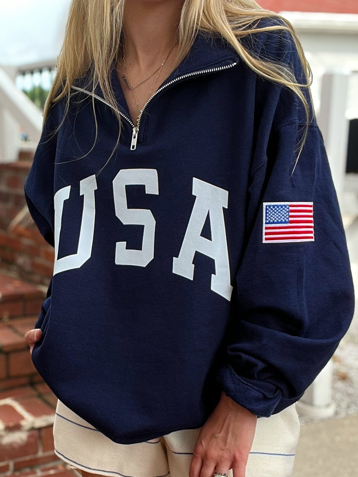 Retro USA Navy 1/4 Zip