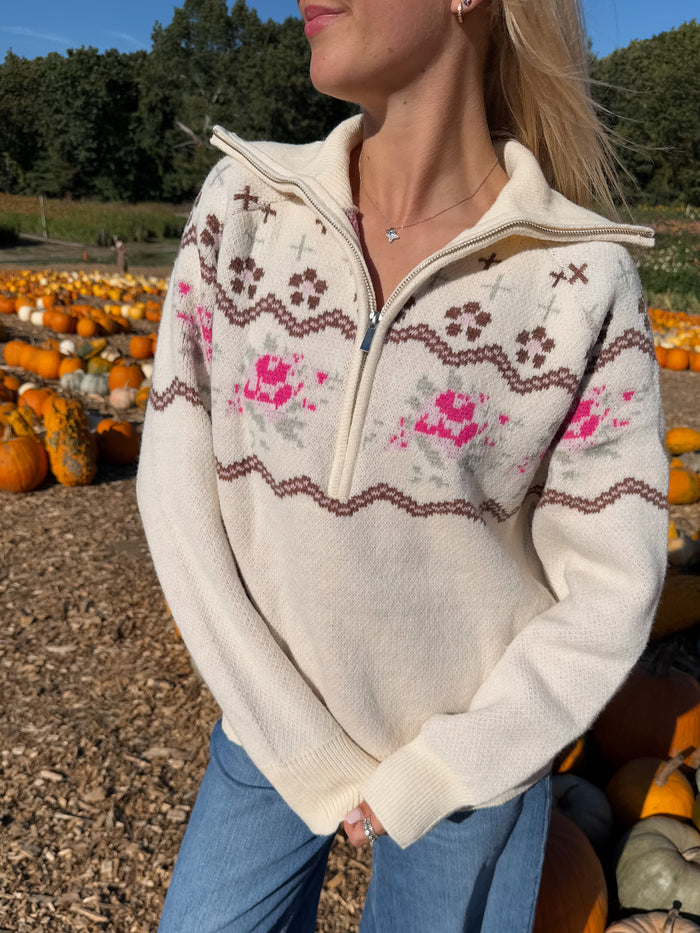 Creme Ginger Snap Quarter Zip Sweater