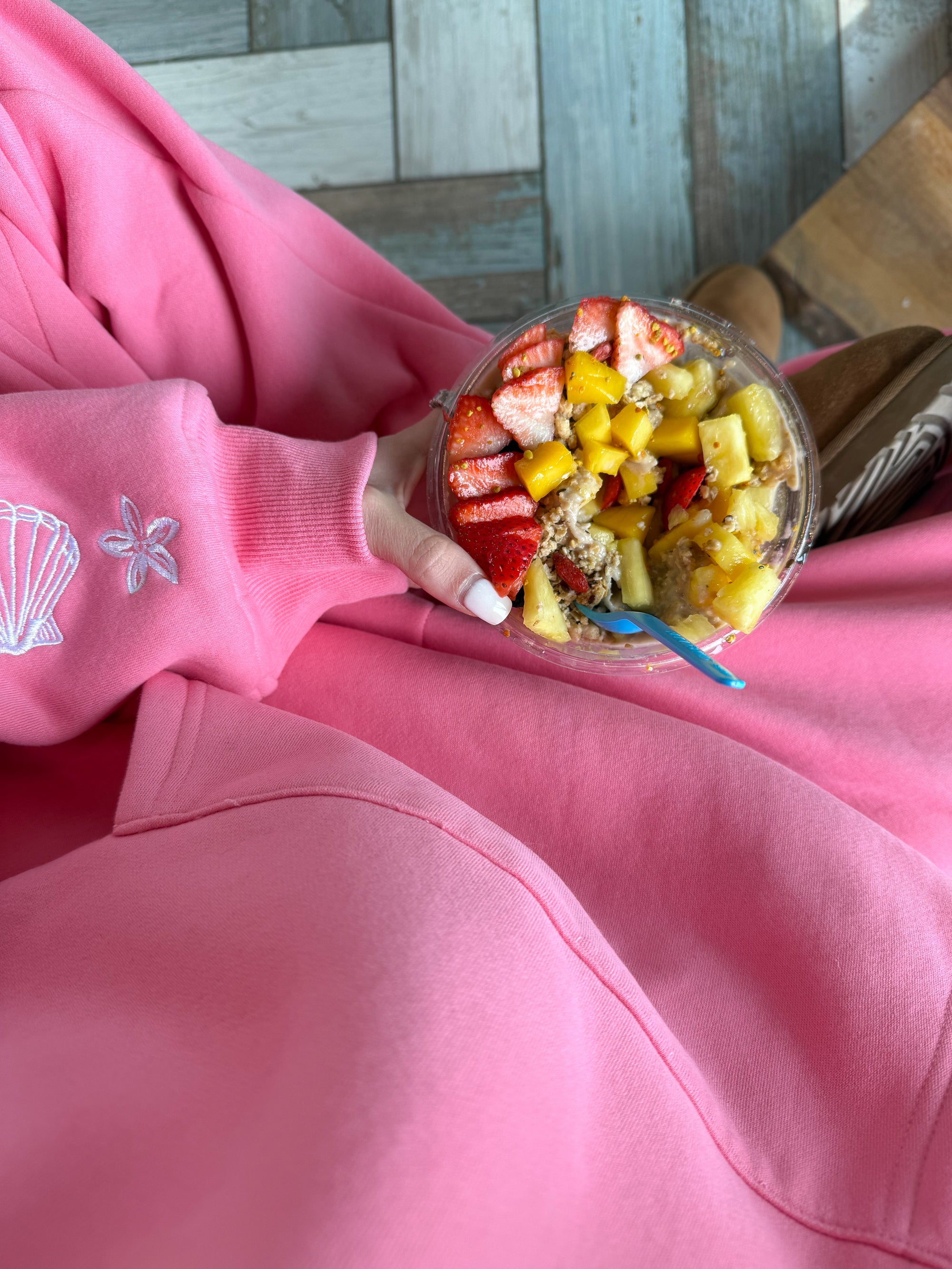 Hibiscus Pink Tropical Embroider Hoodie