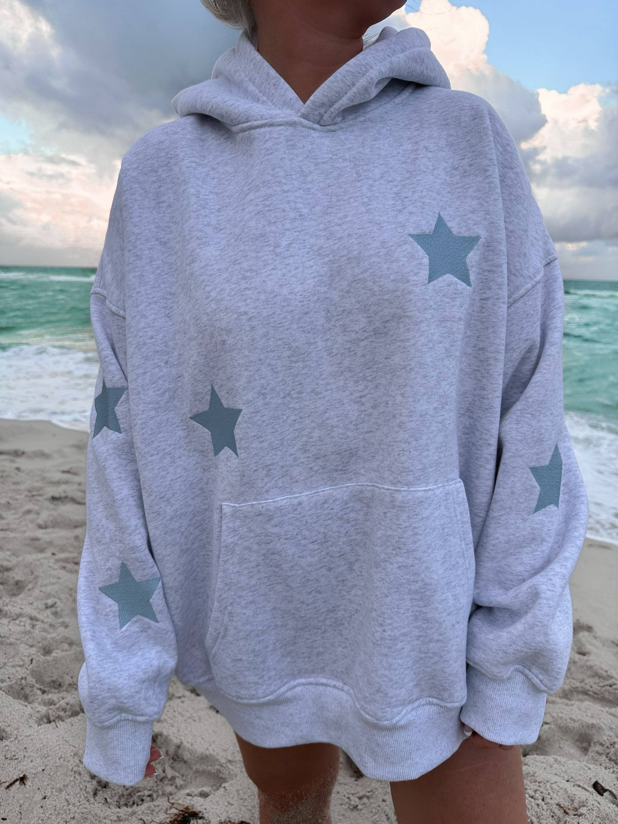 Pearl Grey Embroider Star Hoodie