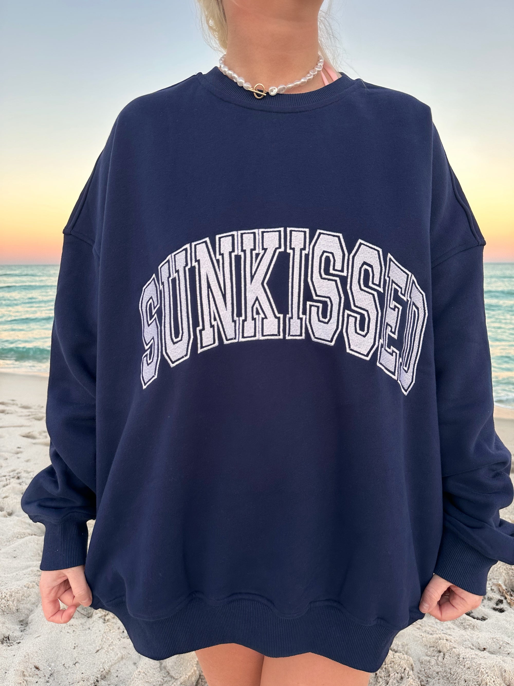 Navy Blue Varsity Embroider Sweatshirt