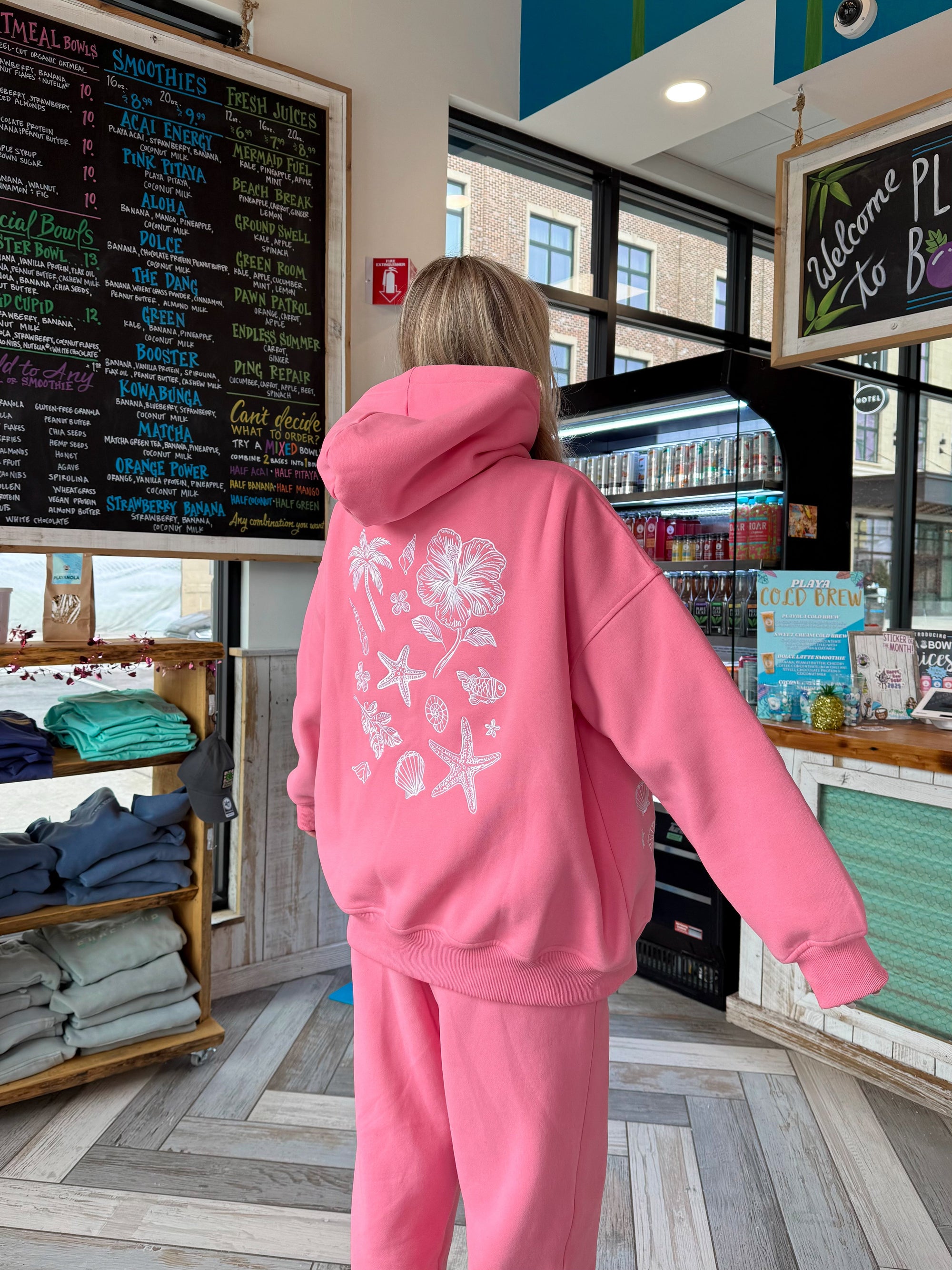 Hibiscus Pink Tropical Embroider Hoodie