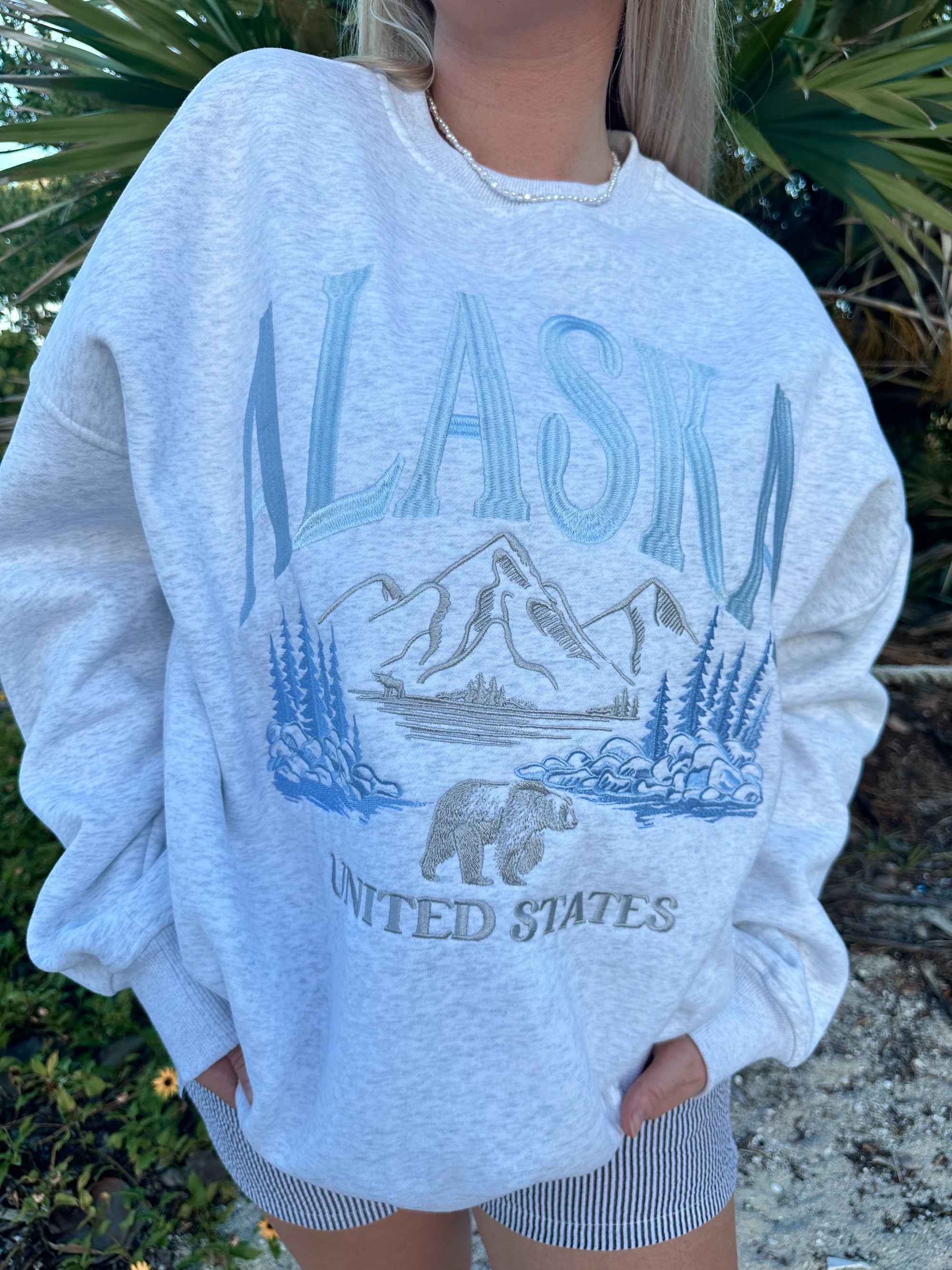 Pearl Grey Alaska Detailed Embroider Sweatshirt