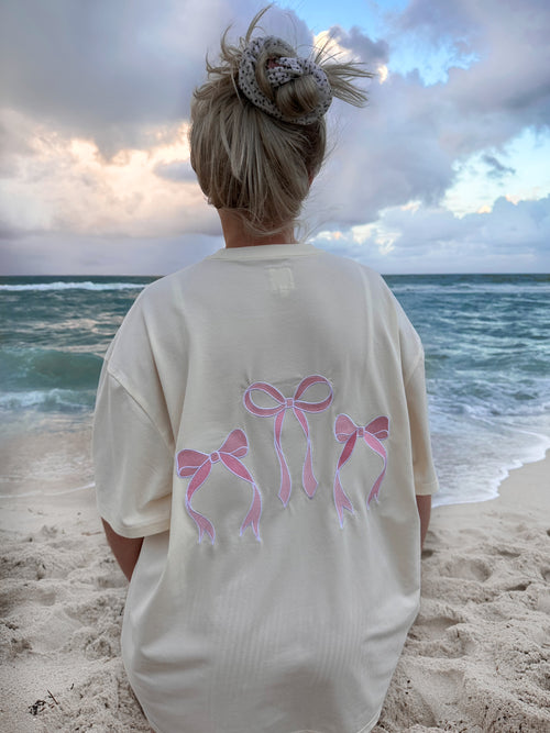 Pink Bow Acid washed SL Tee - Grey main image 1