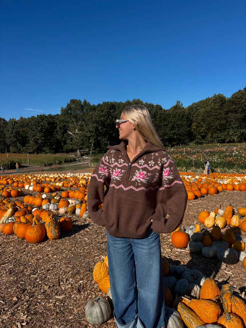 Chestnut Ginger Snap Quarter Zip Sweater