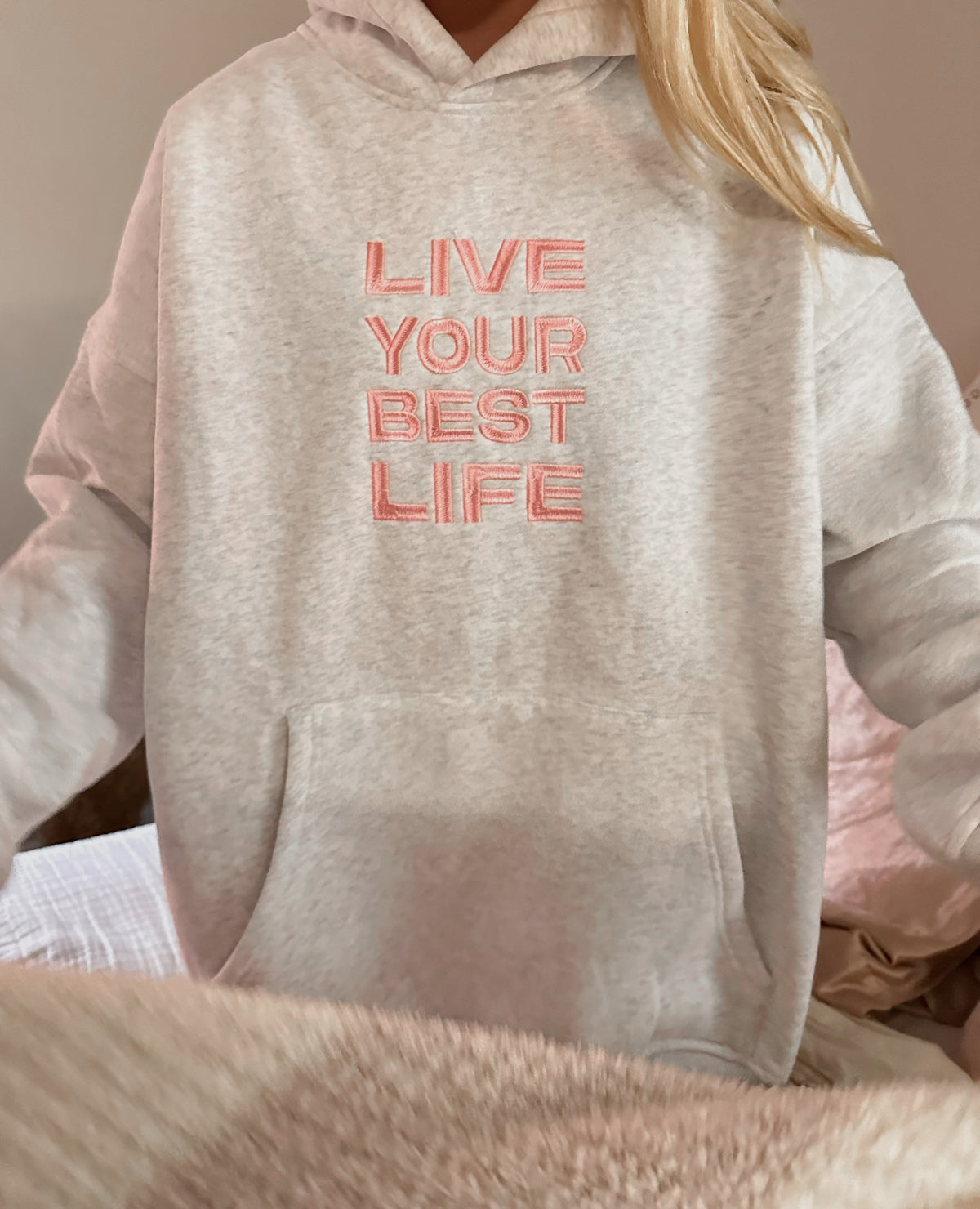 Pearl Grey Live Your Best Life Embroider Hoodie