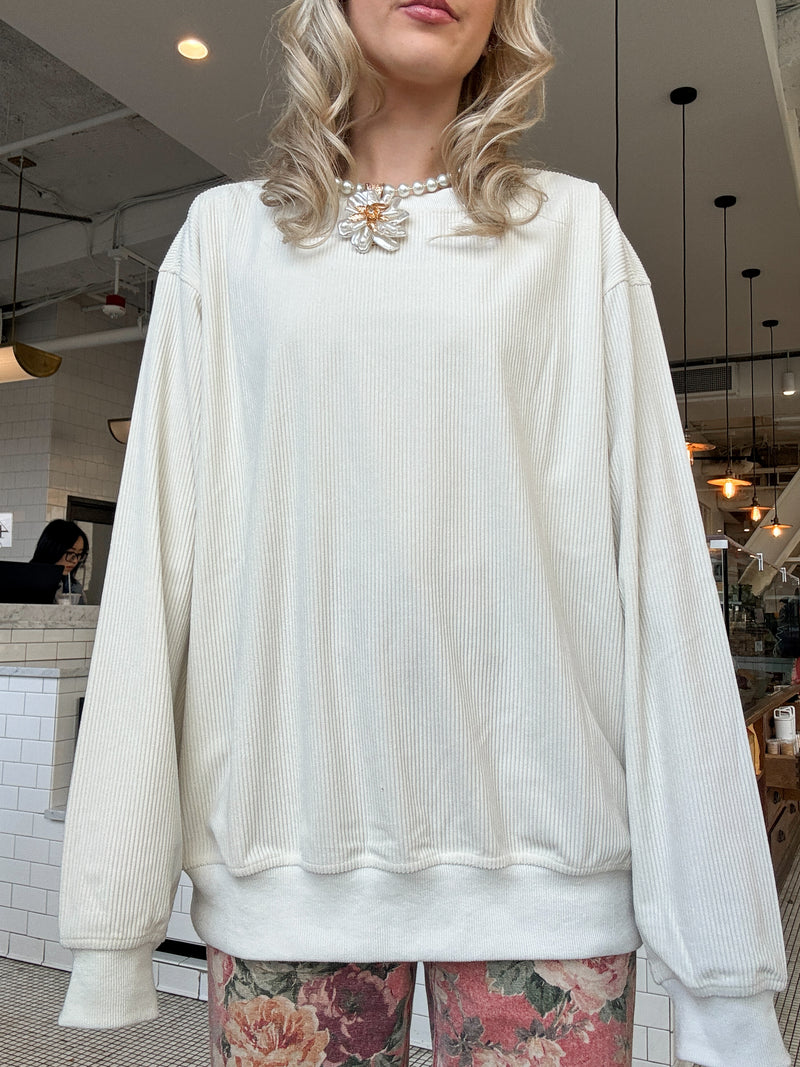 Ivory Basic Corduroy Sweatshirt