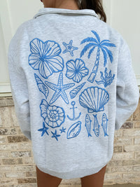Coastal Blue Embroidered Quarter Zip Sweatshirt