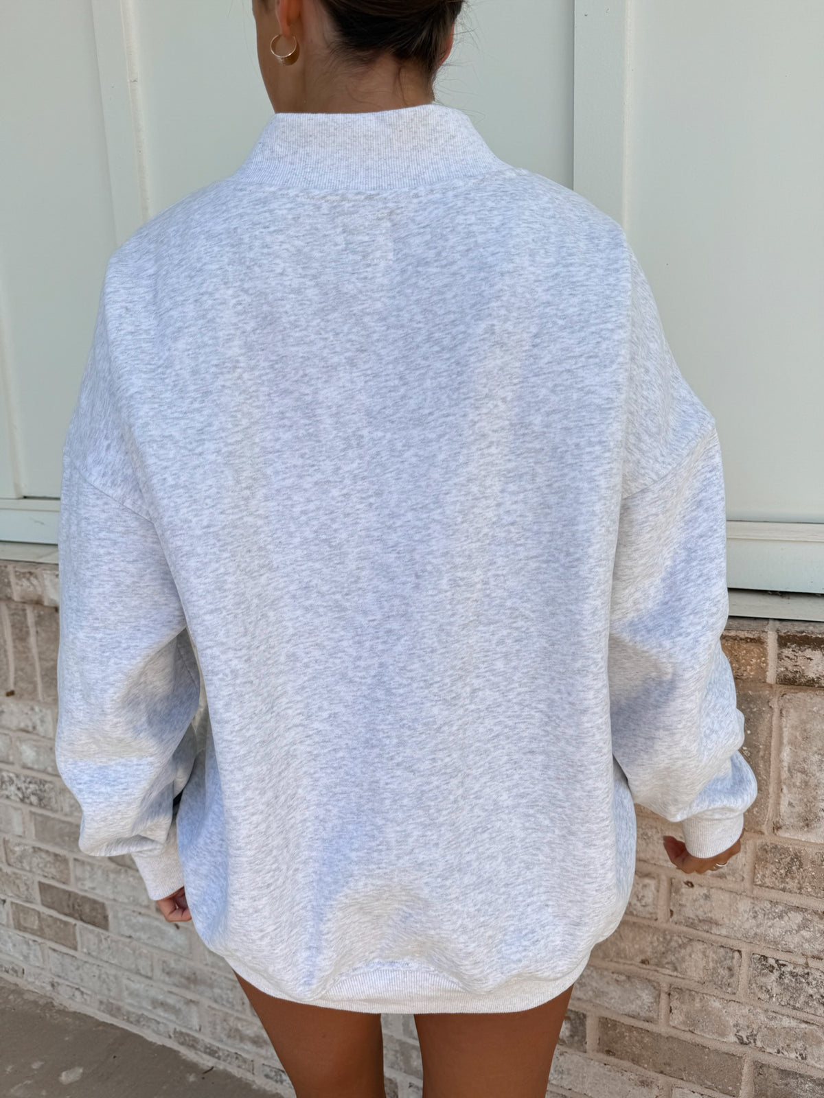 Pearl Grey United States Flag Embroider V-Neck Sweatshirt