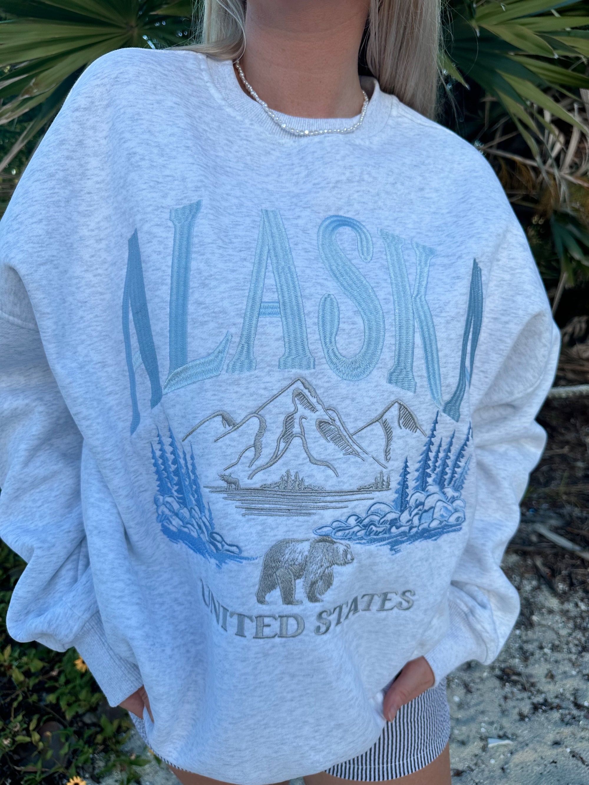 Pearl Grey Alaska Detailed Embroider Sweatshirt