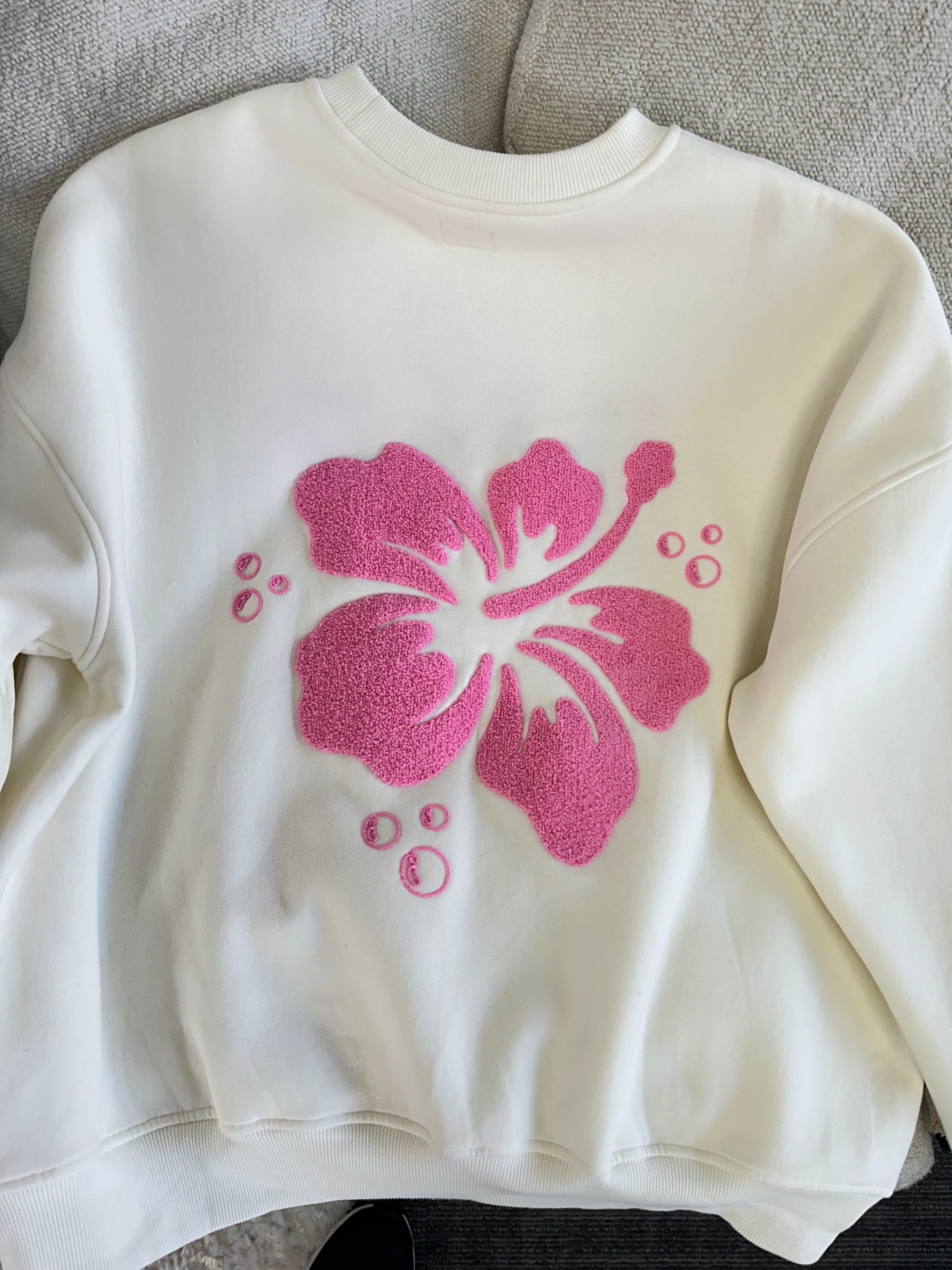 Ivory Hibiscus Flower Sweatshirt