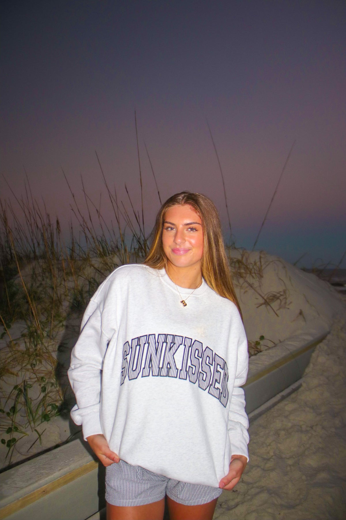 Pearl Grey Seersucker Striped Sunkissed Sweatshirt