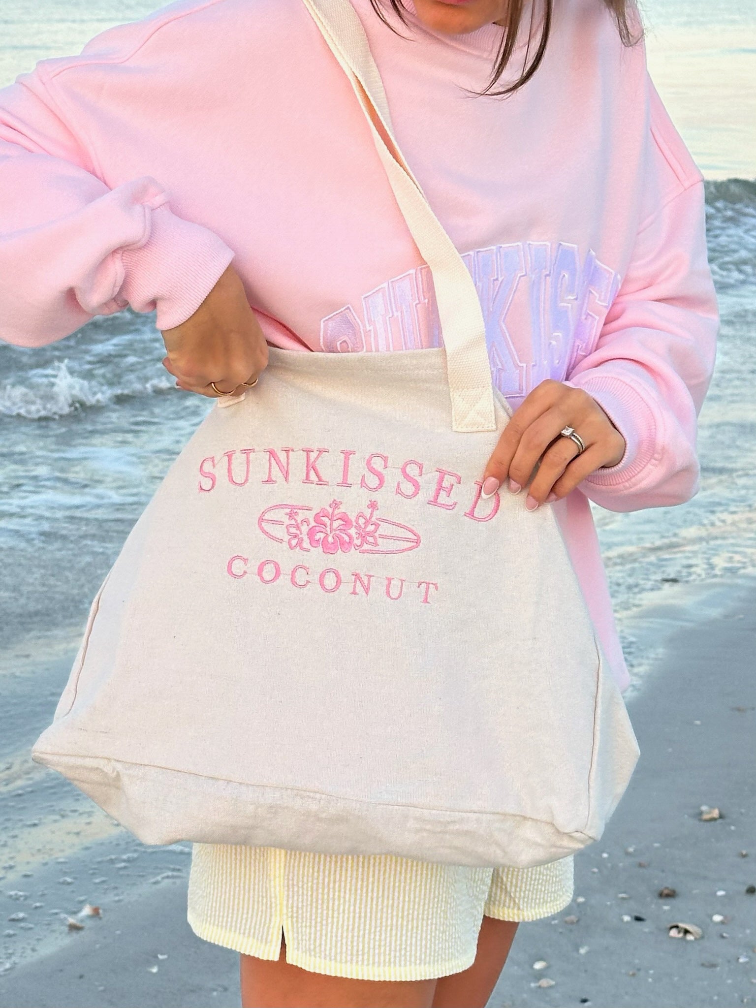 X-Large Sunkissedcoconut Embroider Canvas Tote Bag